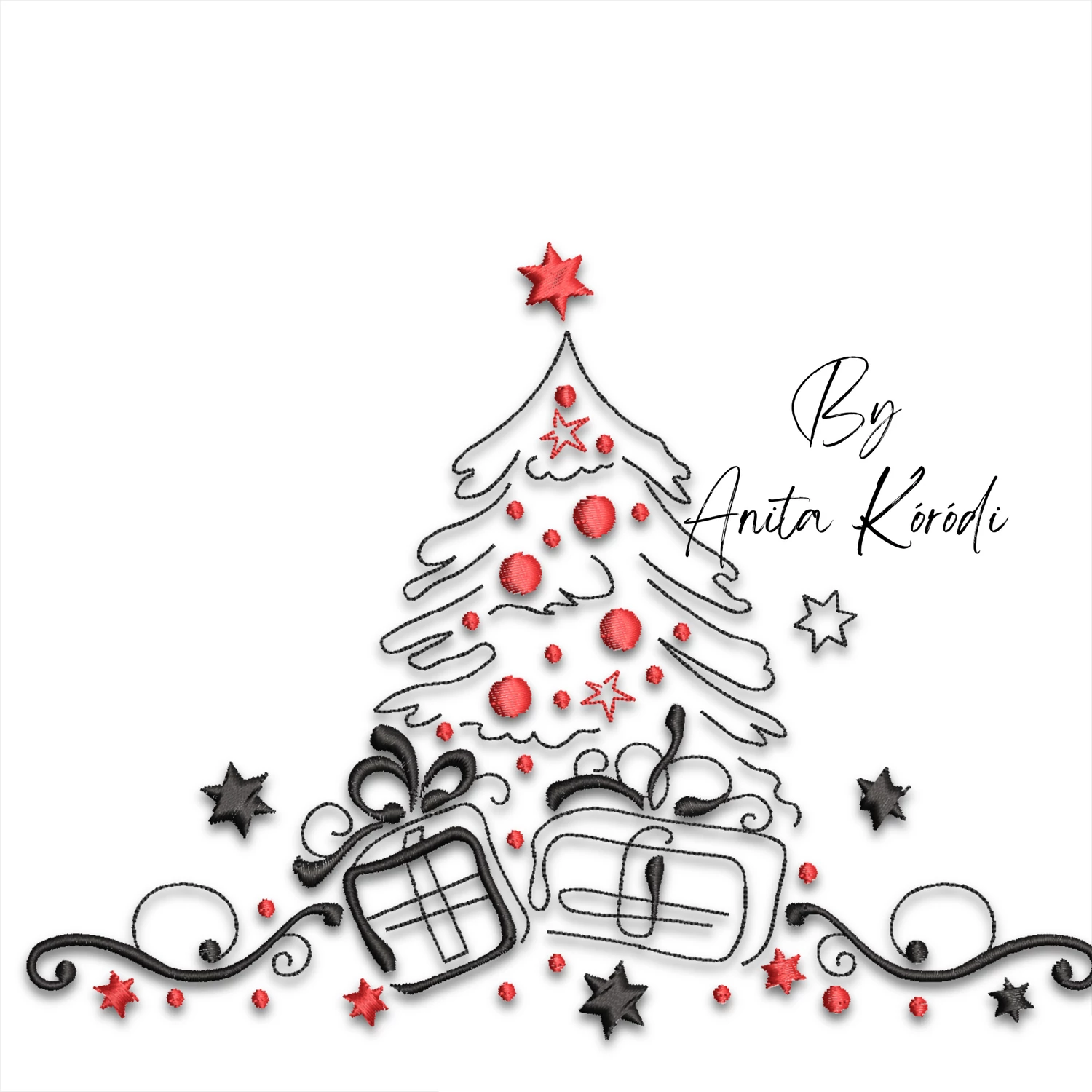 Christmas tree with gifts embroidery design