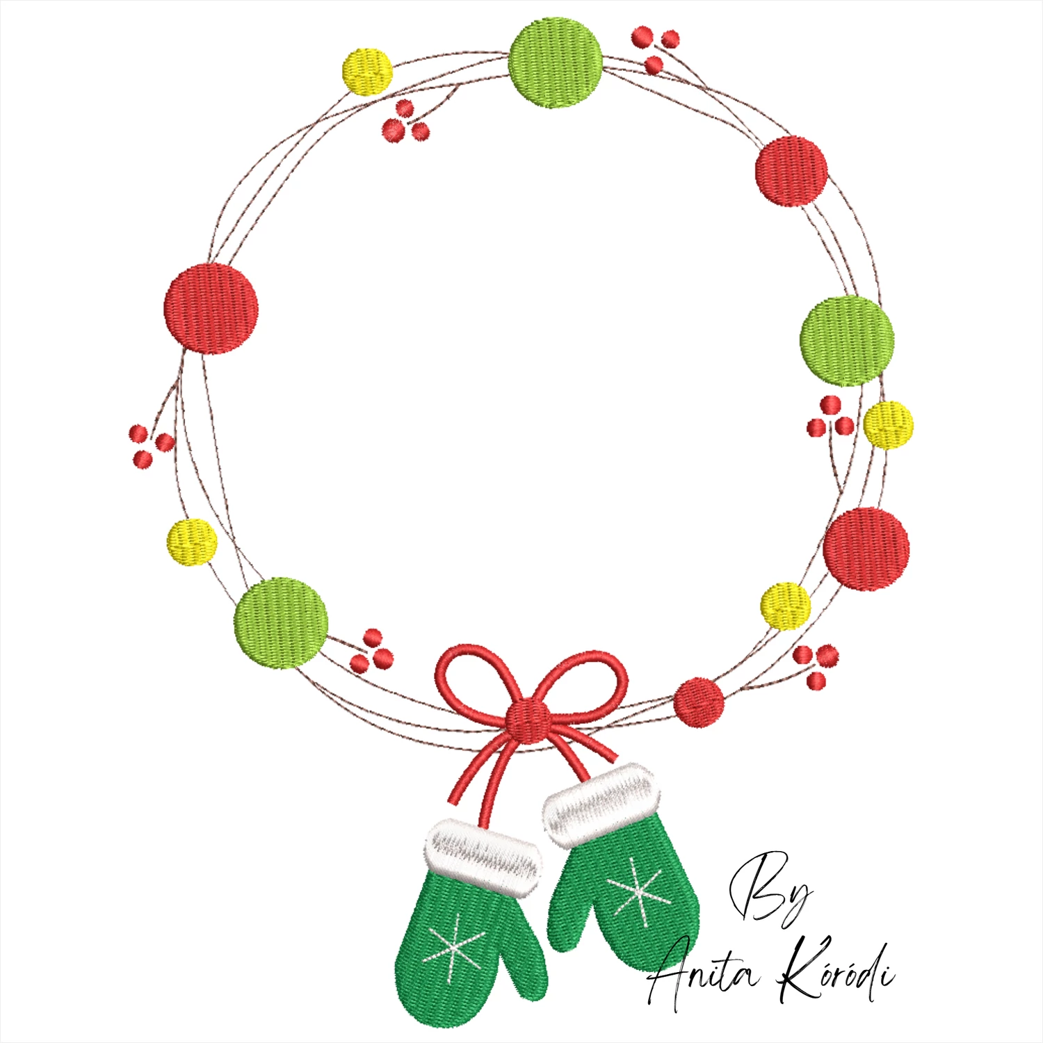 Christmas wreath with mittens embroidery design