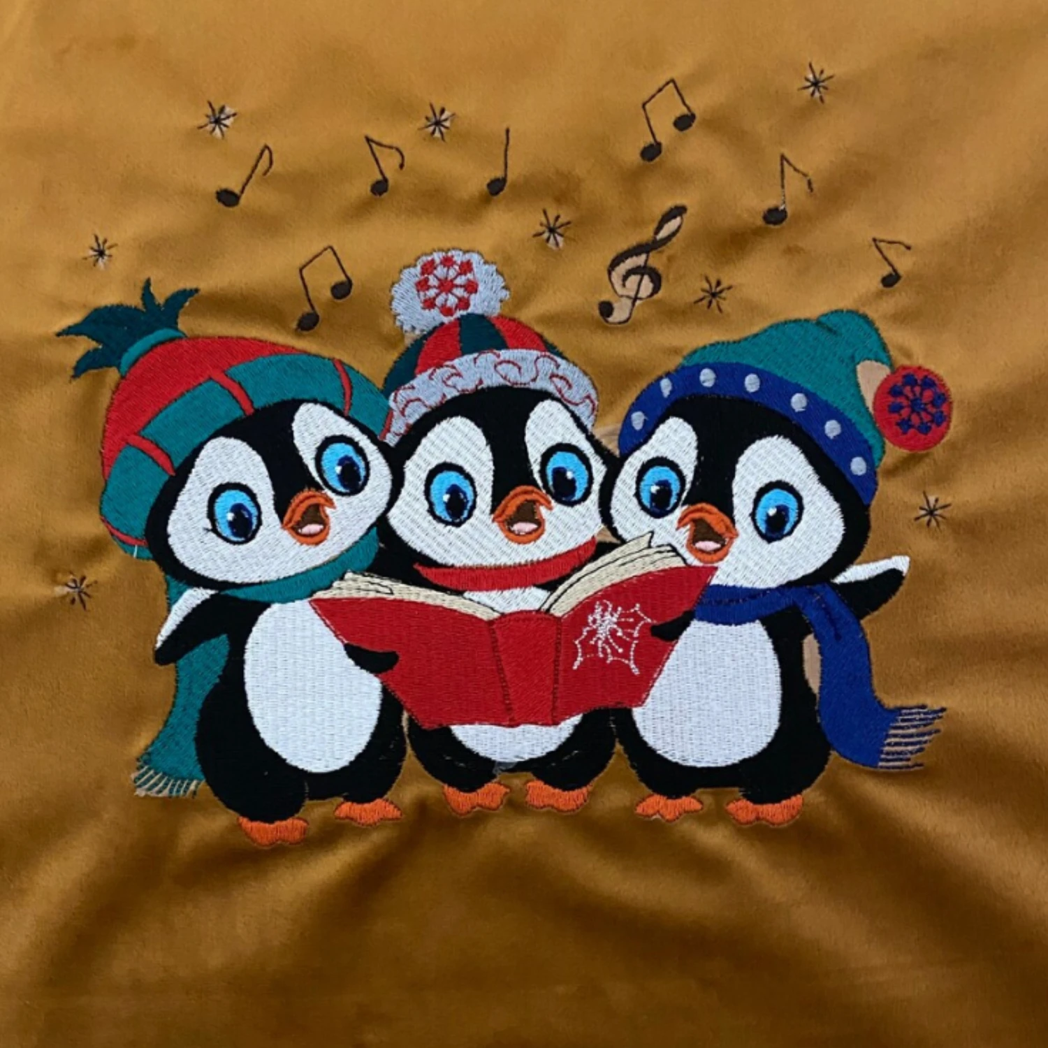 caroling penguins embroidery