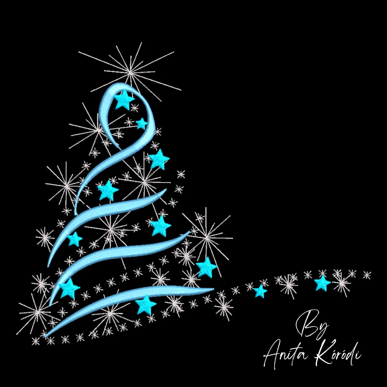 Christmas star tree machine embroidery design with snowflakes