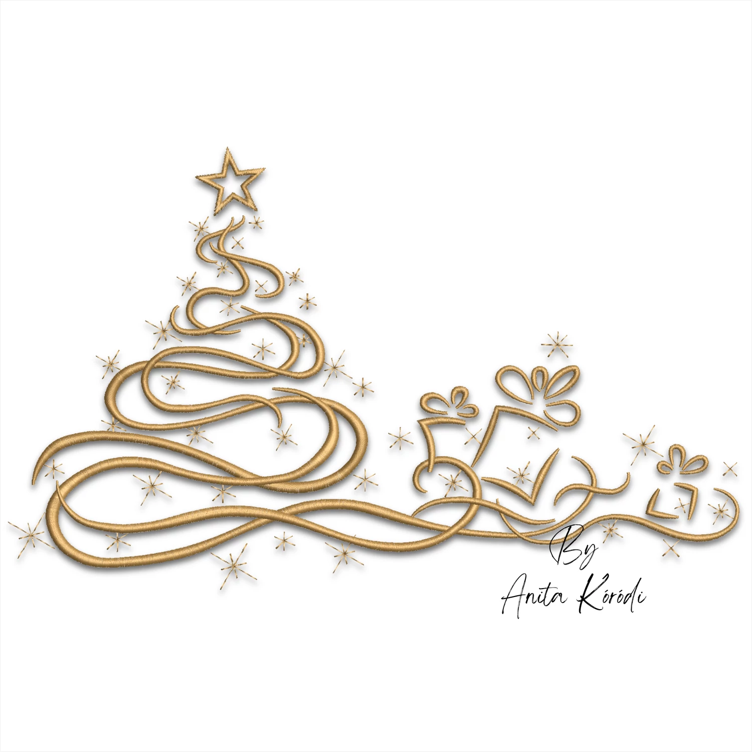 Christmas tree with gifts embroidery design stitched on fabric