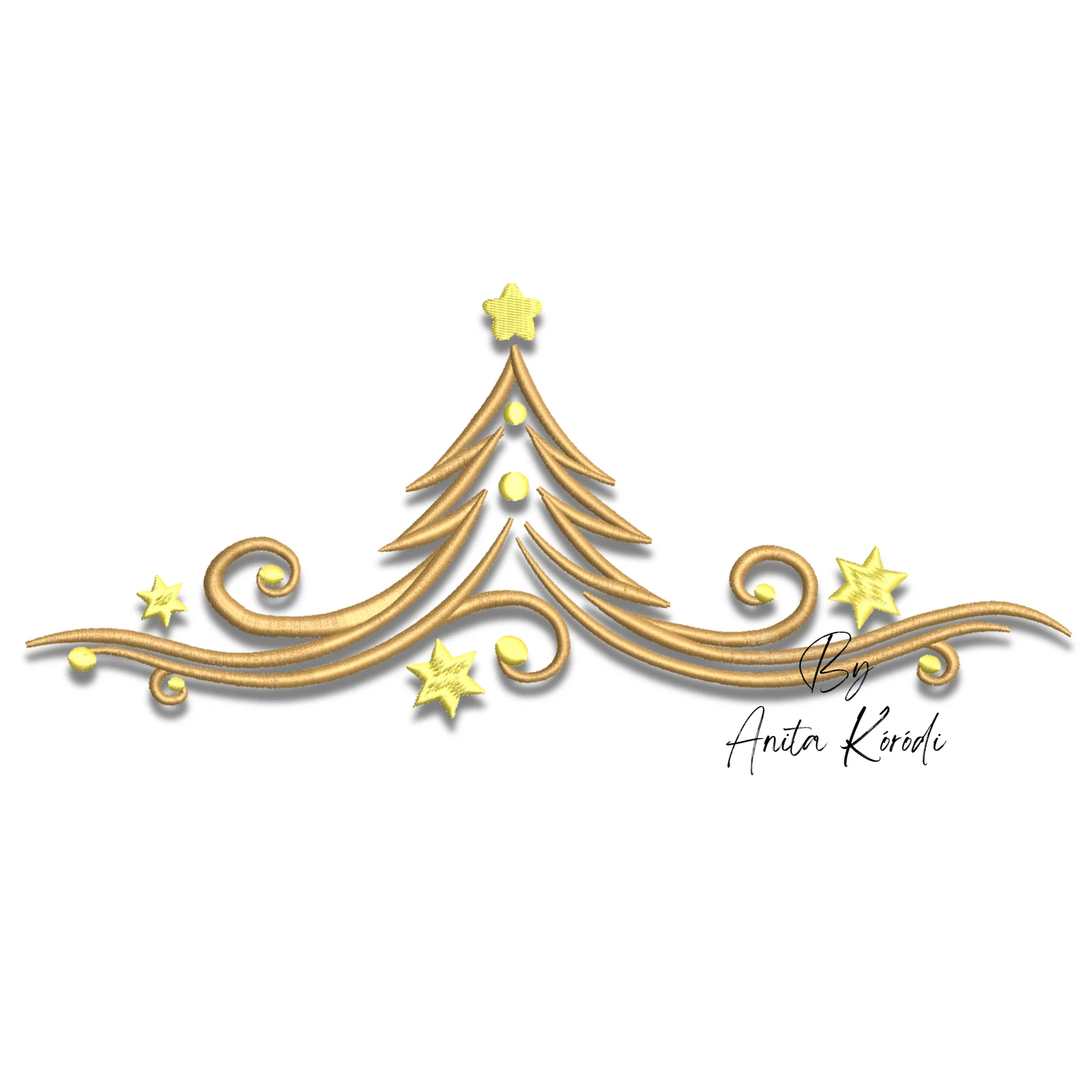 Elegant golden Christmas tree border machine embroidery design