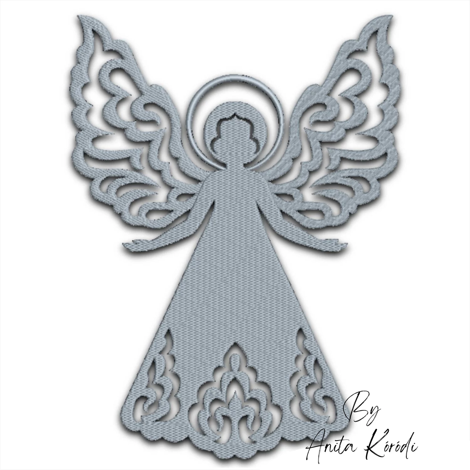 Elegant angel machine embroidery design with decorative wings