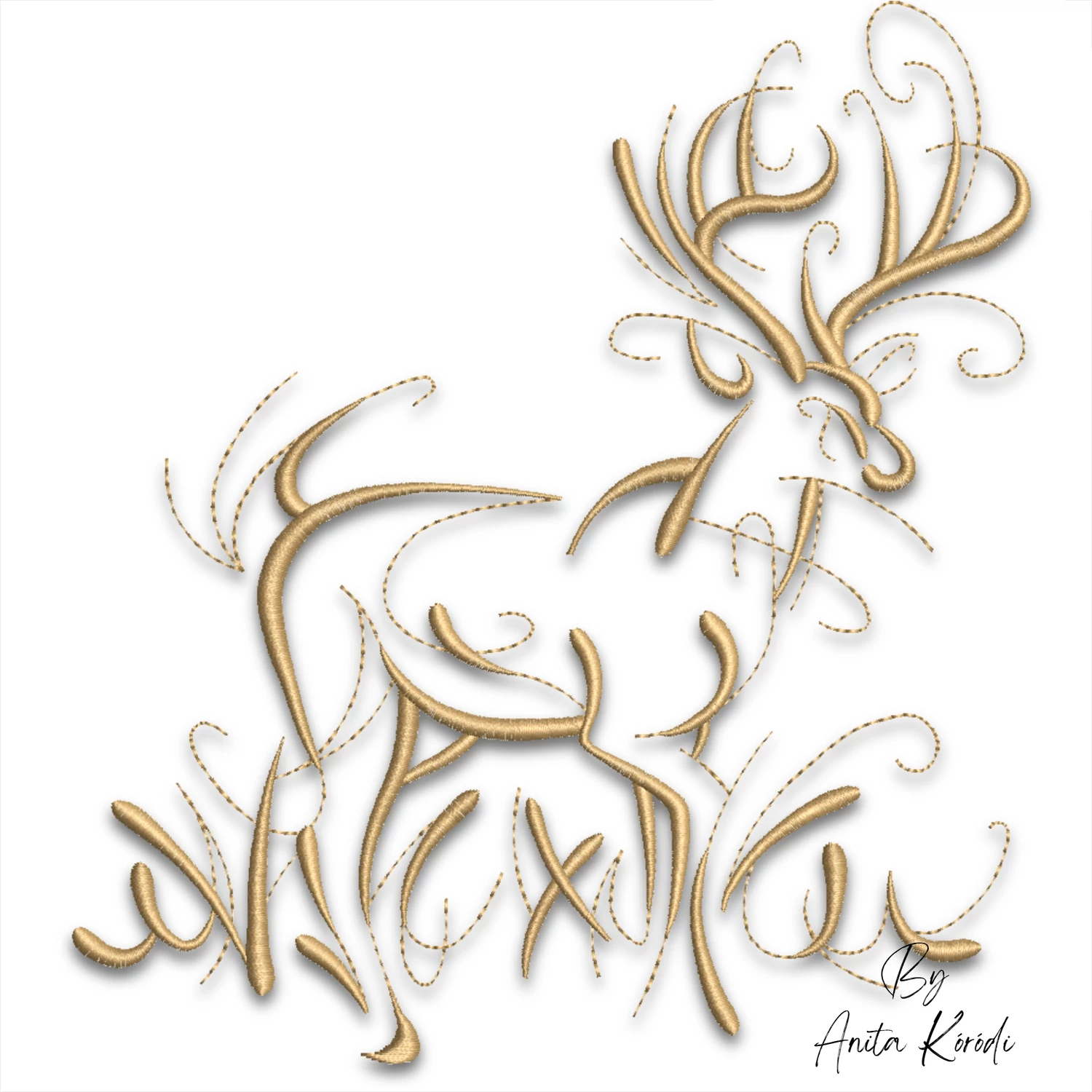 Elegant reindeer Christmas machine embroidery design with ornate antlers