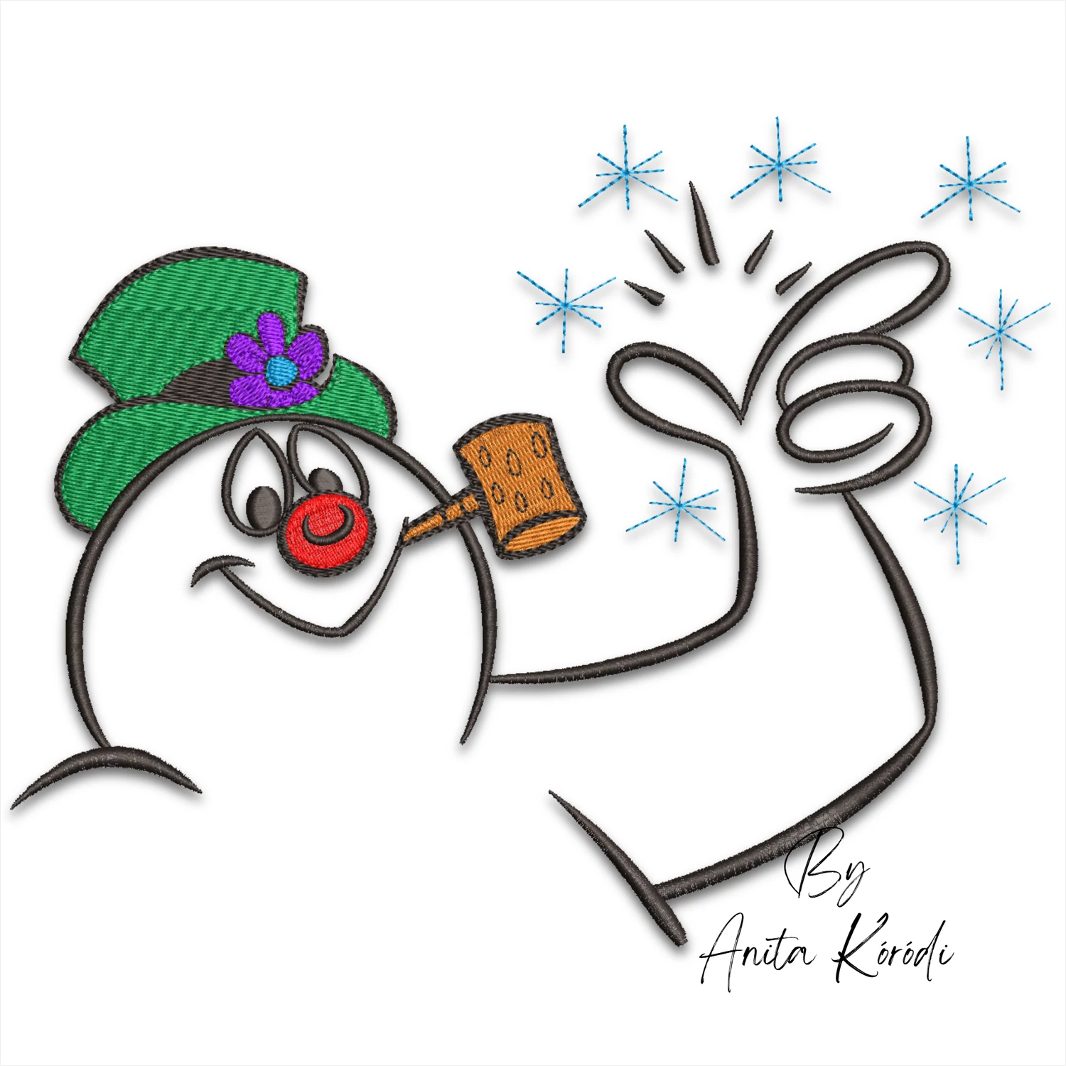 Funny snowman Christmas machine embroidery design
