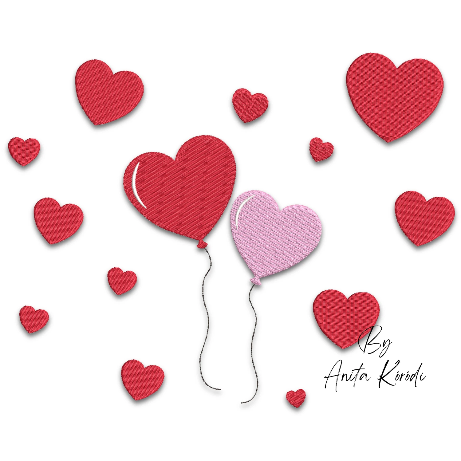 Heart balloons machine embroidery design