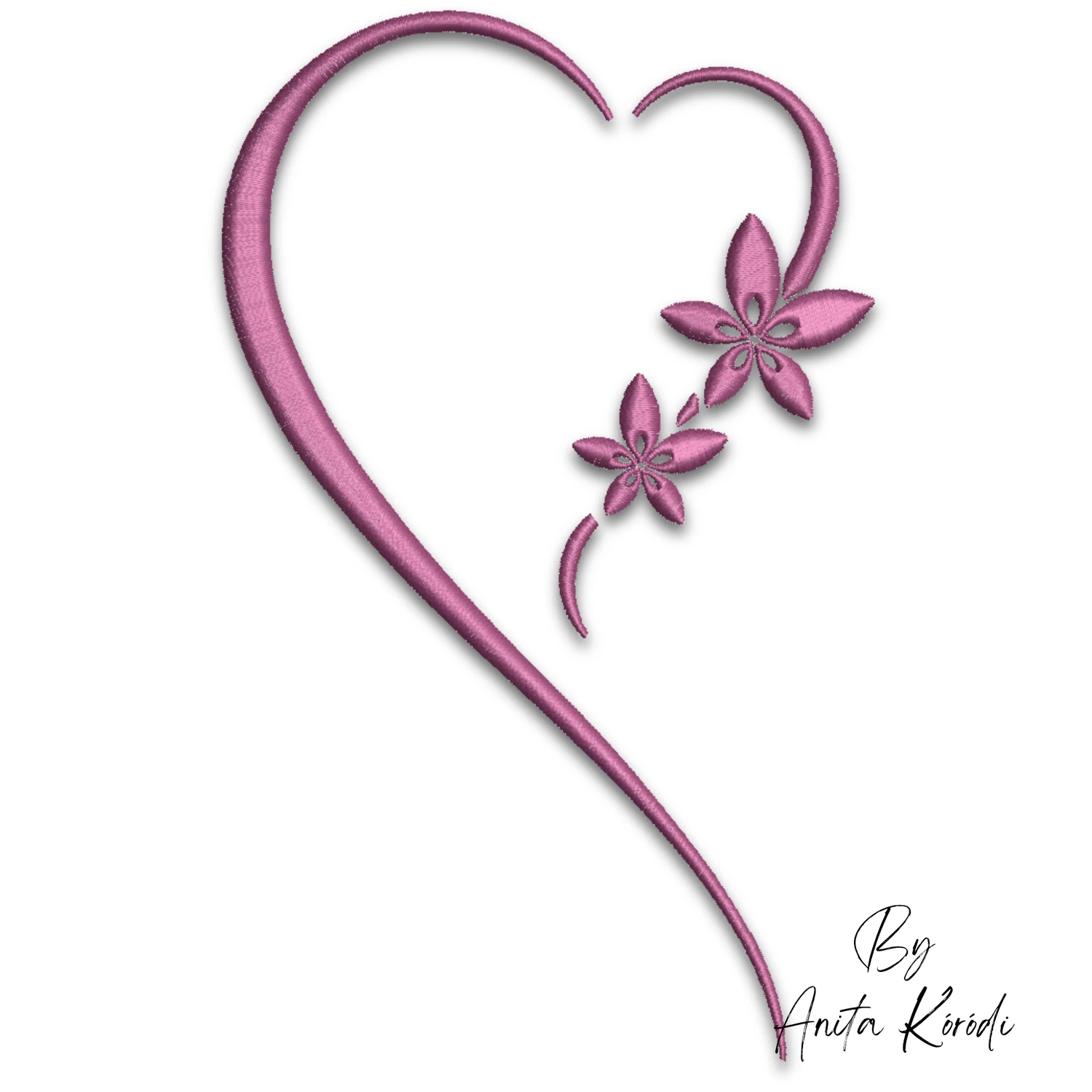 Floral heart machine embroidery design with delicate flowers