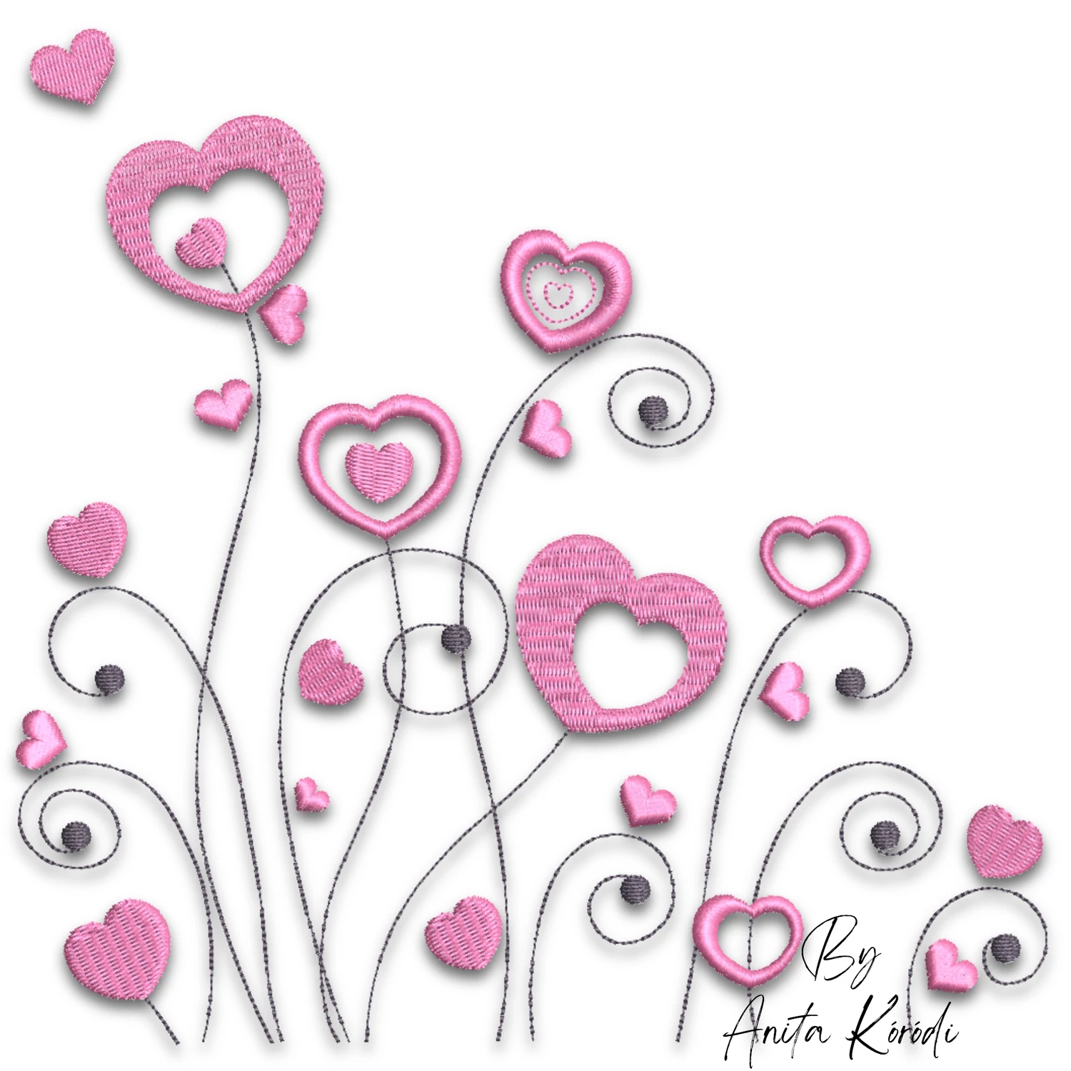 Heart flower garden machine embroidery design