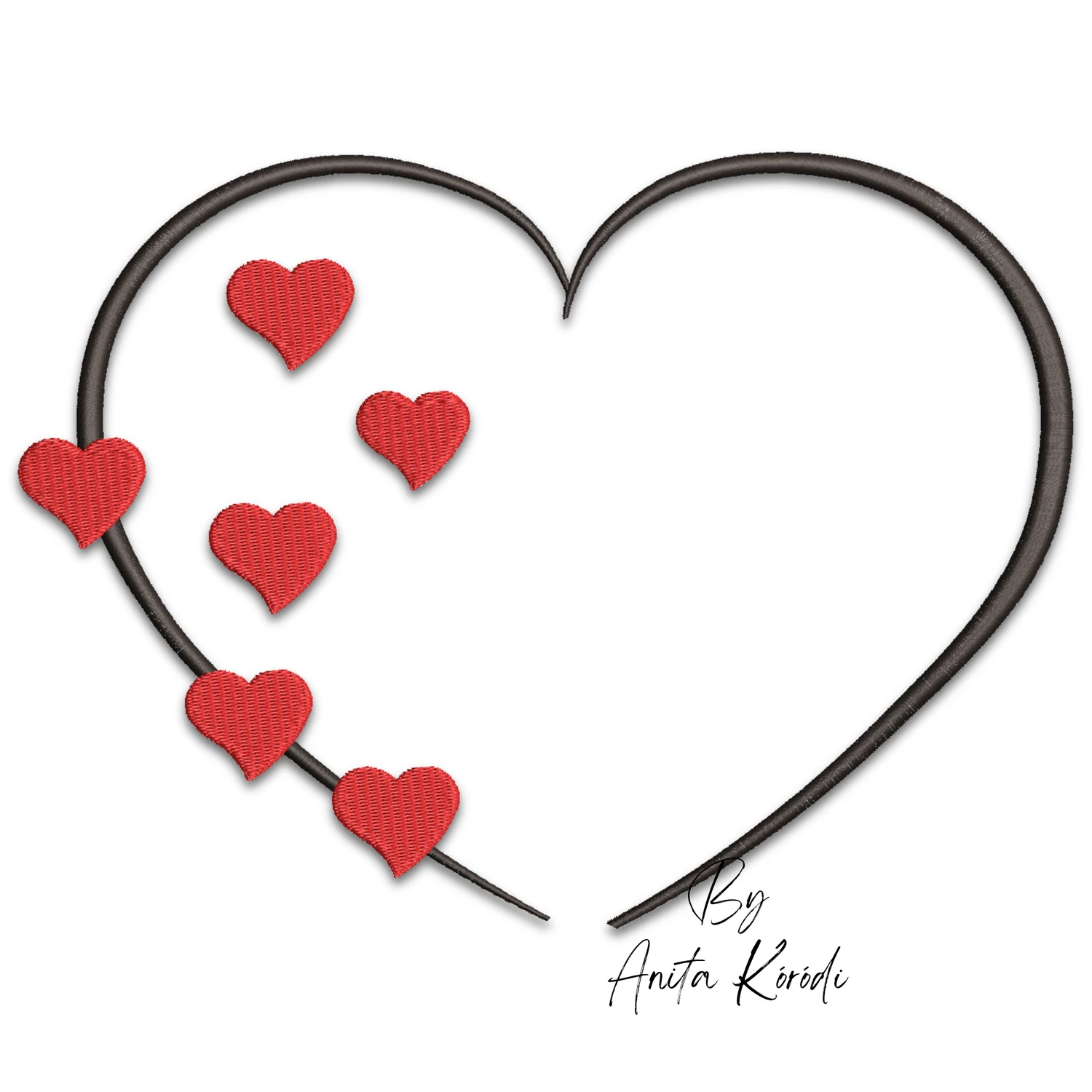 Heart with small hearts machine embroidery design