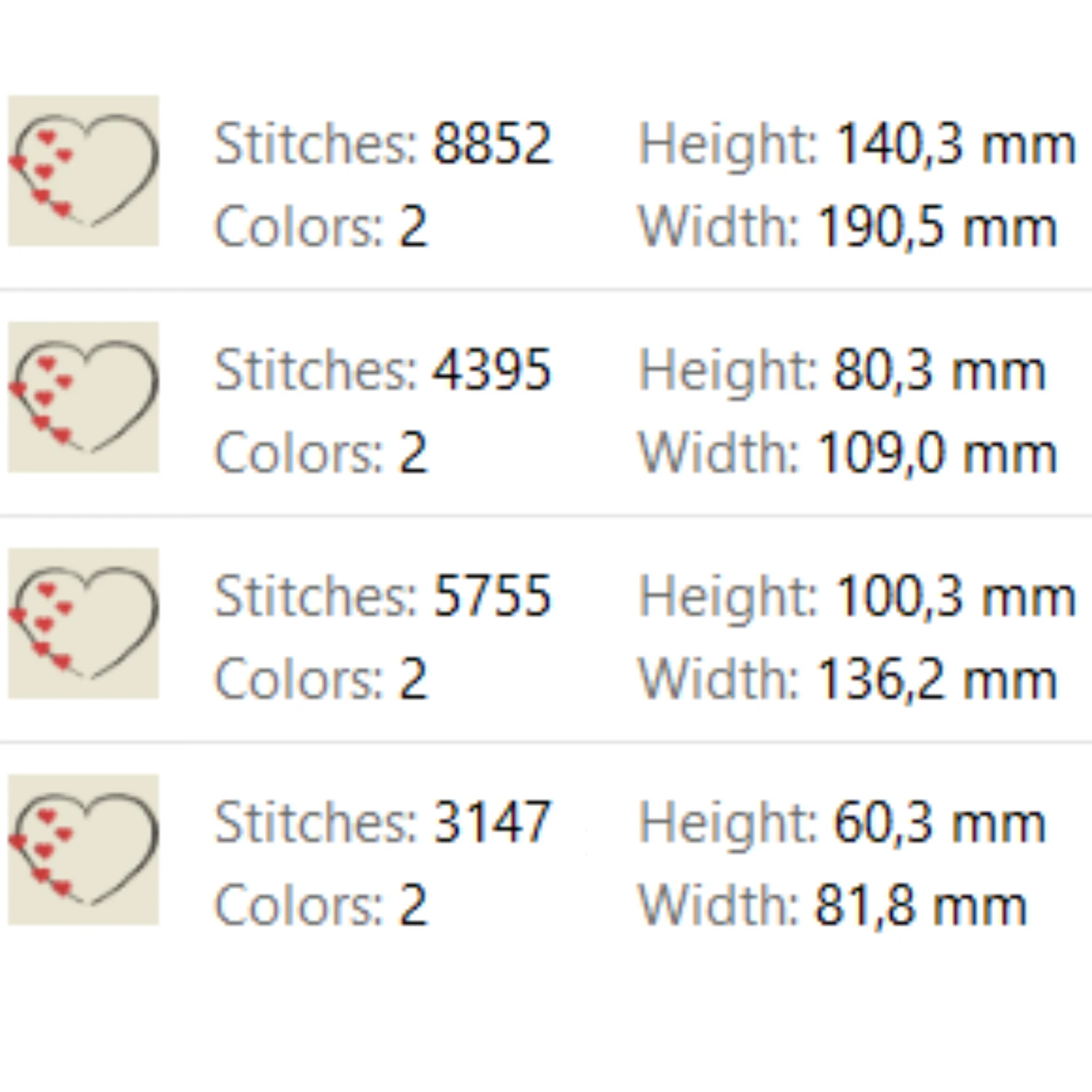 Romantic Valentine heart embroidery design with small red hearts