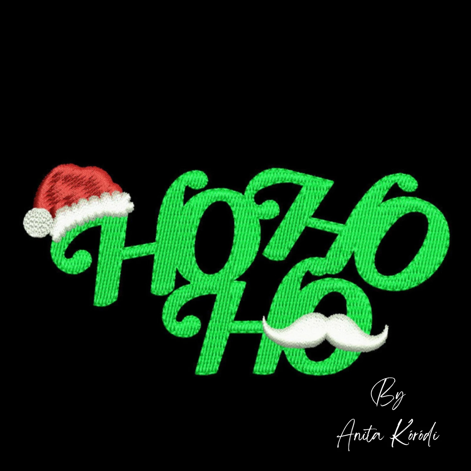 Ho Ho Ho Christmas embroidery design with Santa hat and mustache
