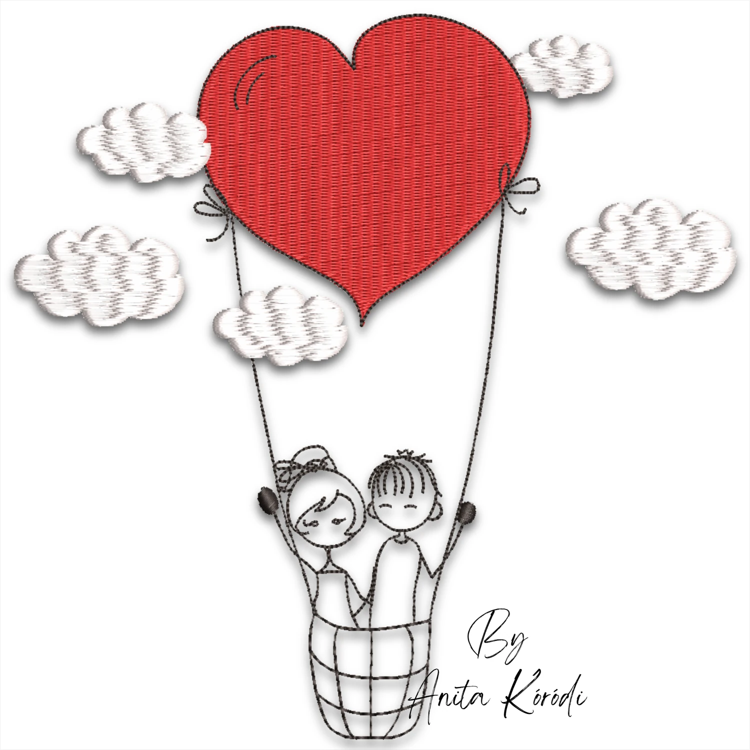 Love balloon couple machine embroidery design