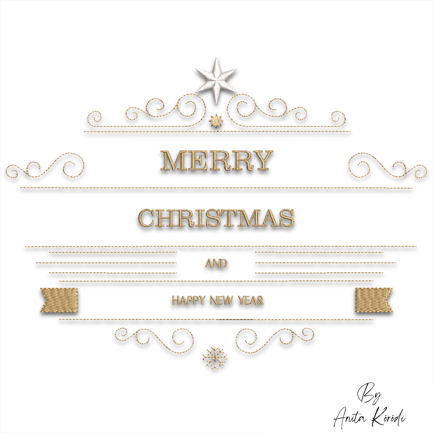 Elegant Merry Christmas and Happy New Year embroidery design