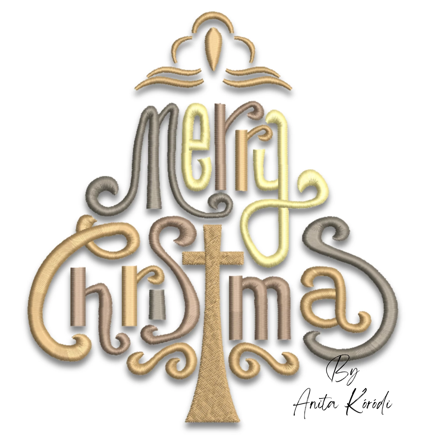 Merry Christmas angel and cross embroidery design