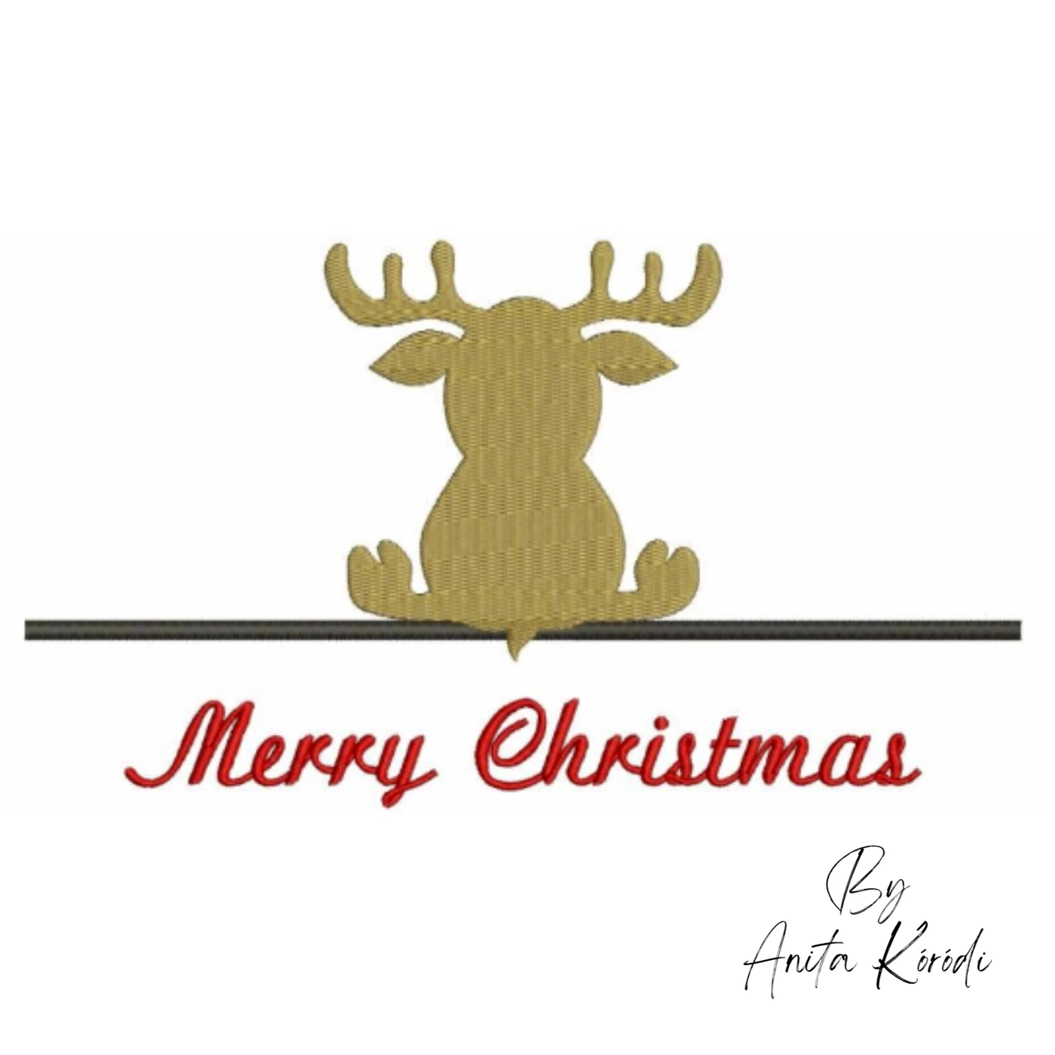 Merry Christmas reindeer embroidery design with sitting deer