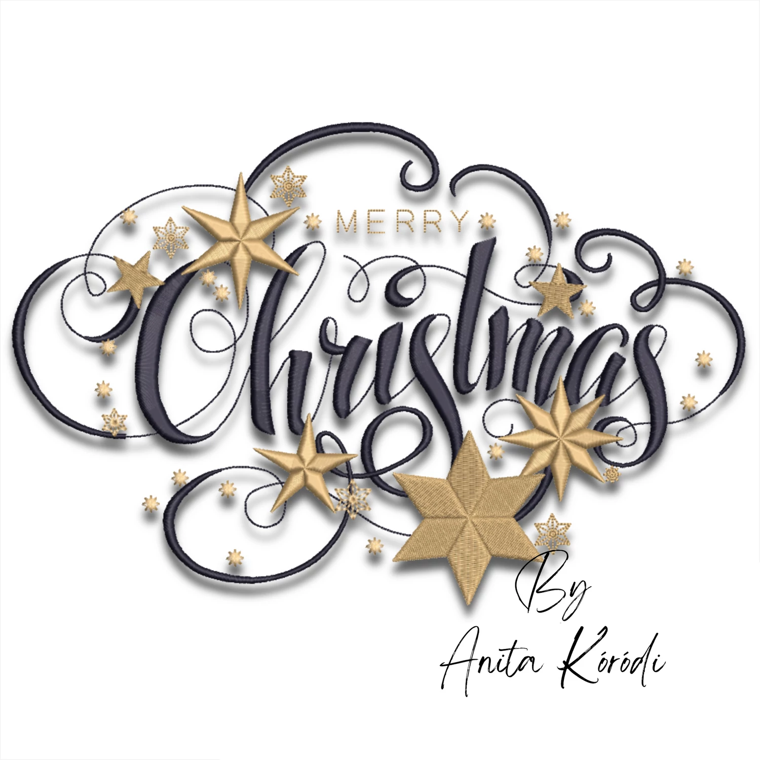 merry christmas embroidery design with stars