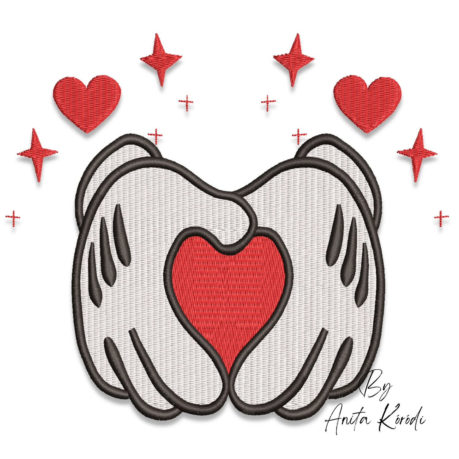 Mickey hands heart machine embroidery design