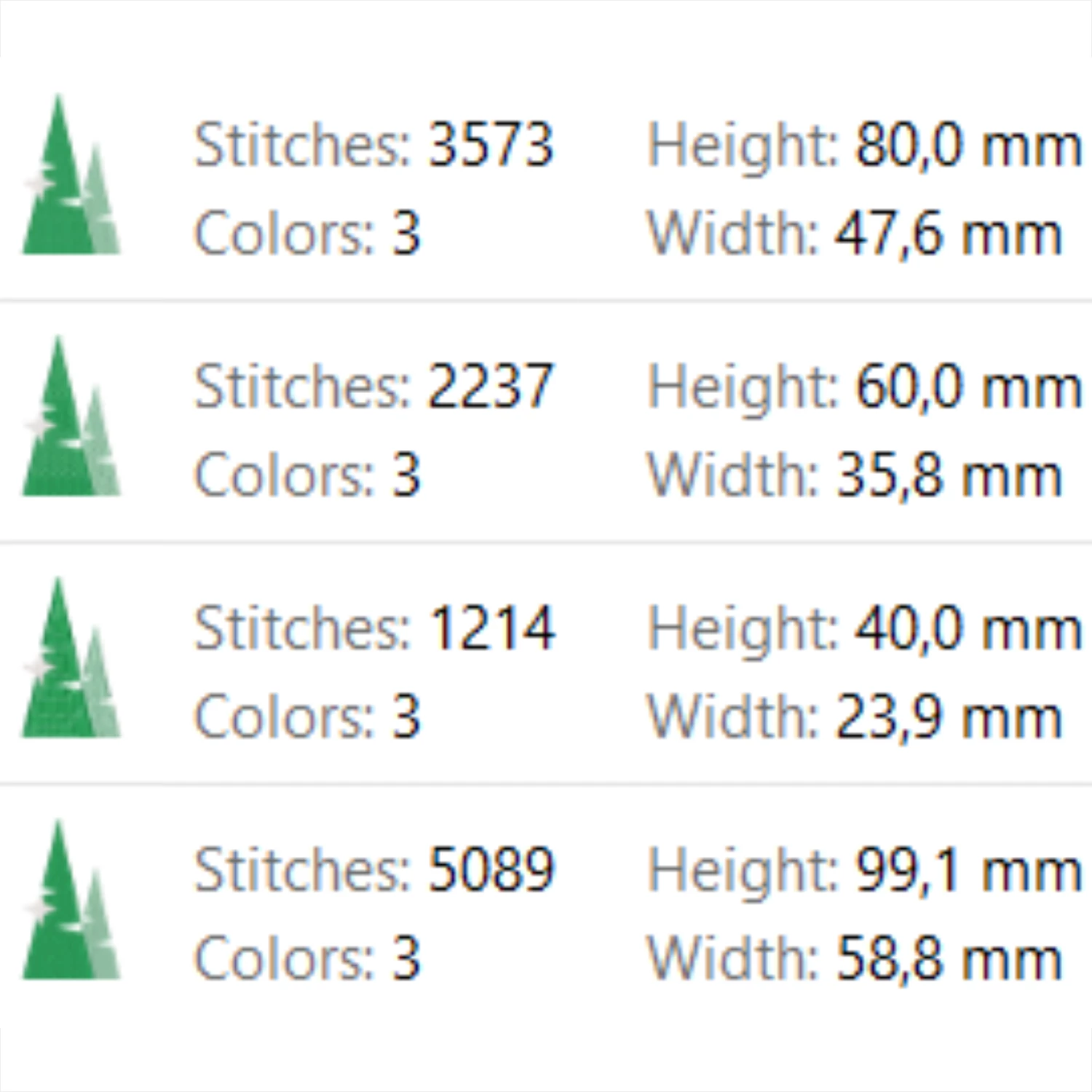 Modern green Christmas tree and star embroidery design in 4 sizes