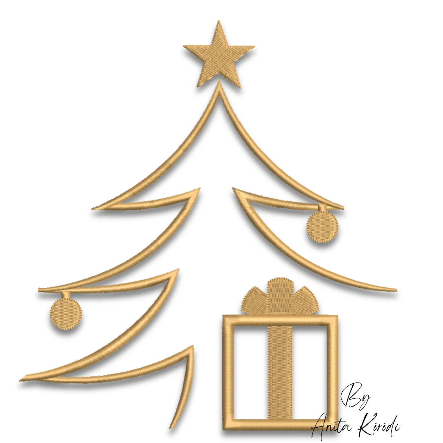 Minimalist Christmas tree with gift embroidery design