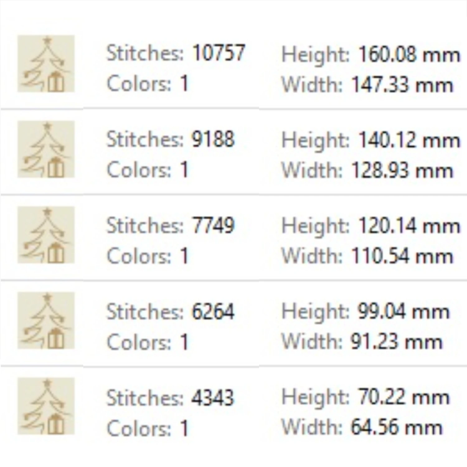 Modern single-color Christmas tree machine embroidery pattern