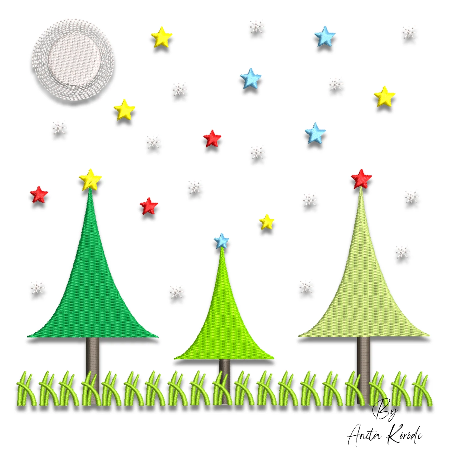 Modern Christmas tree landscape embroidery design