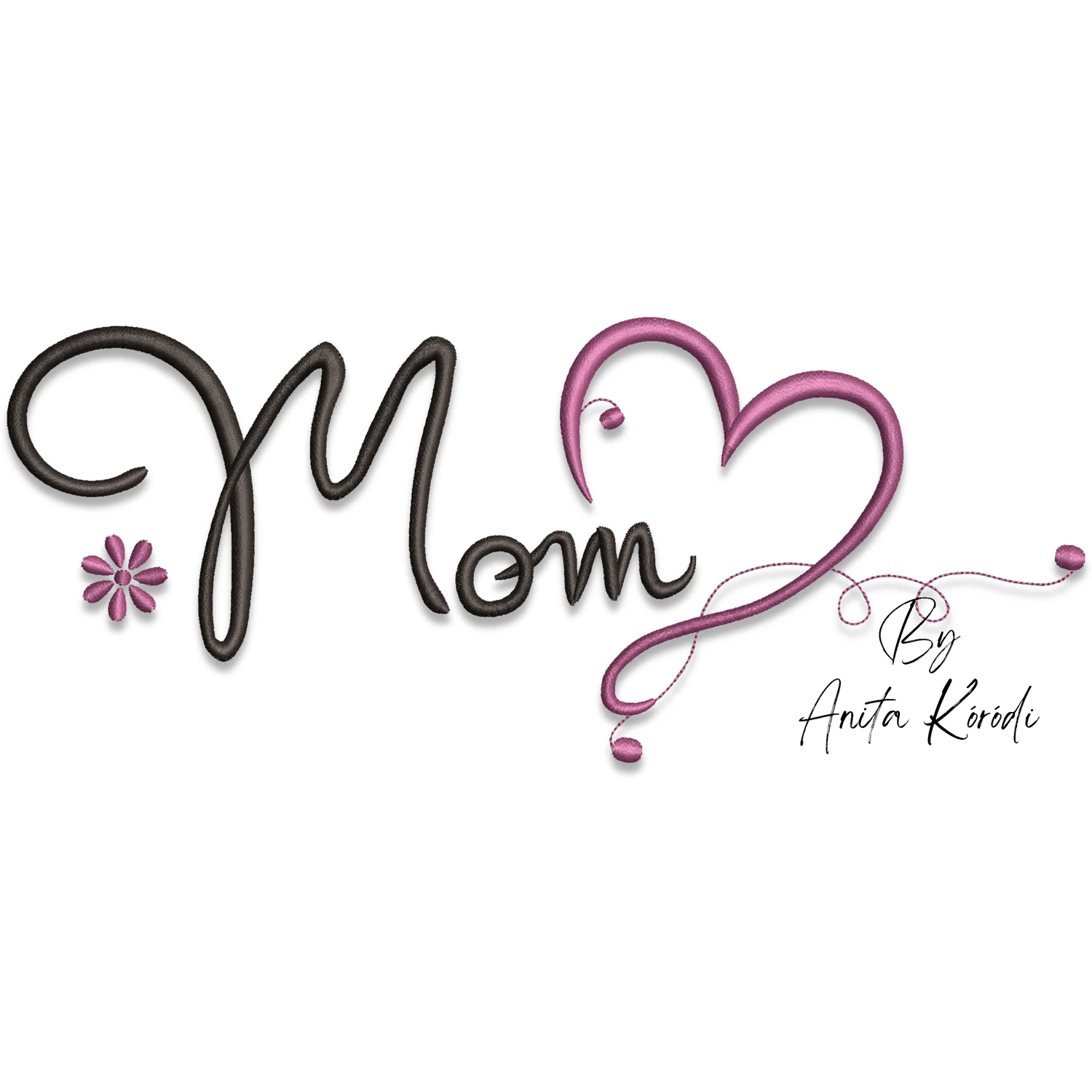 Mom heart machine embroidery design with flower