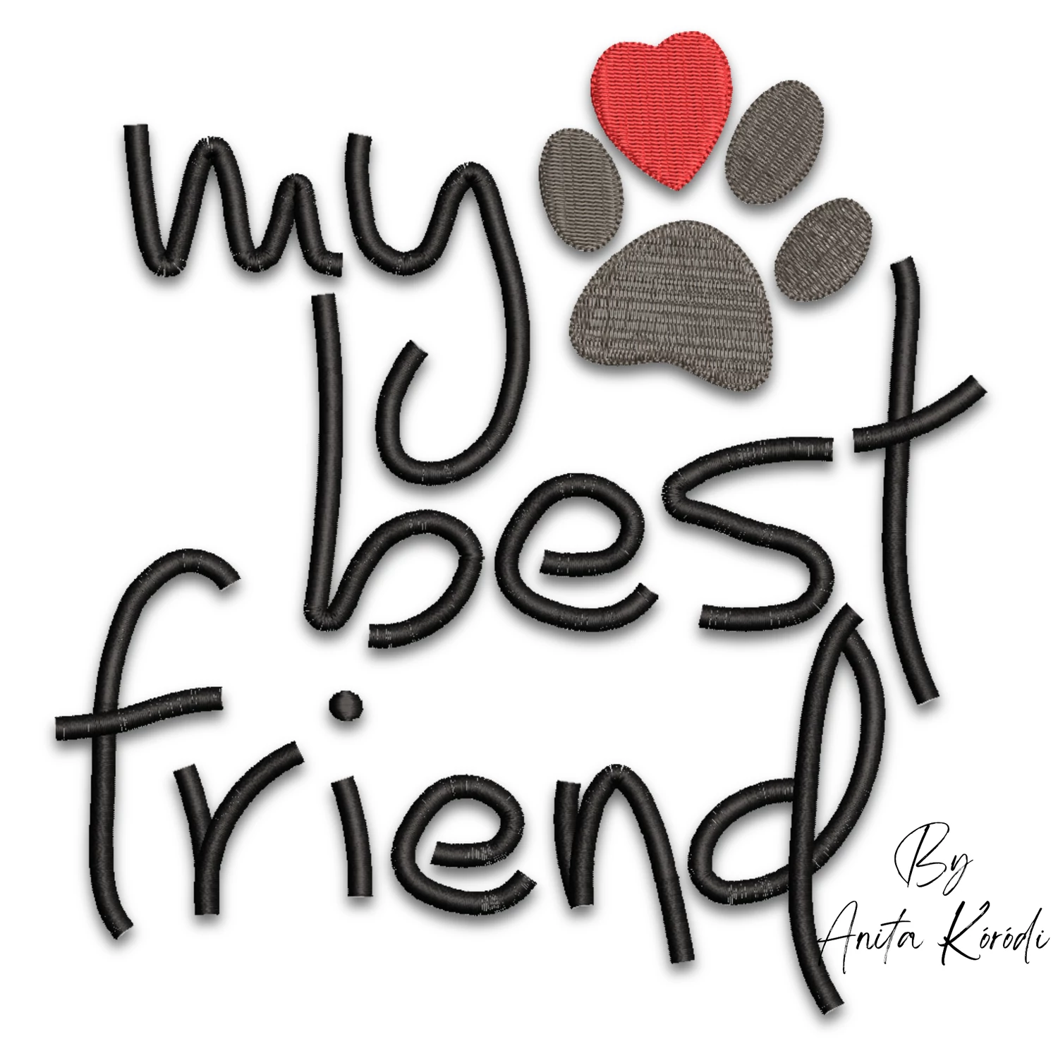 My Best Friend paw print machine embroidery design