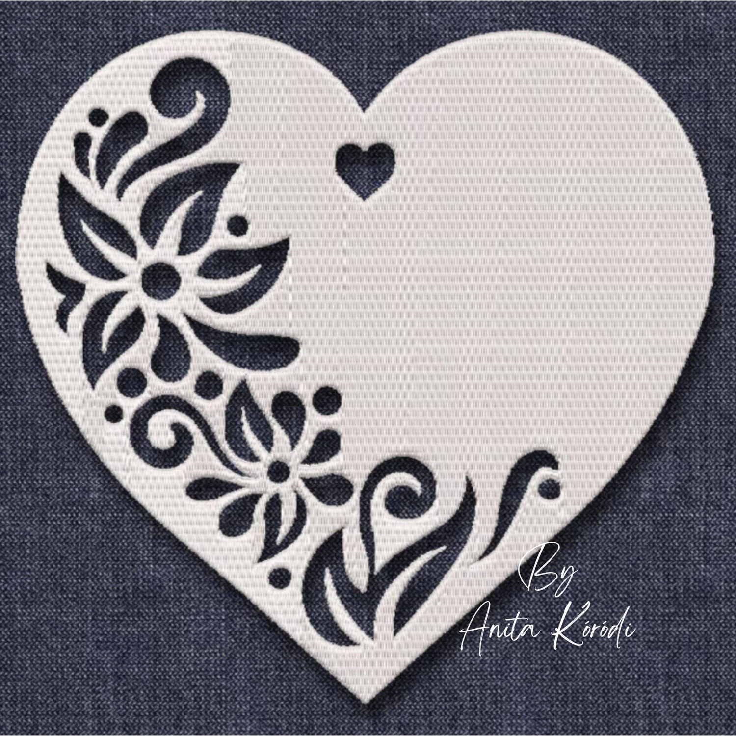 Ornamental floral heart machine embroidery design