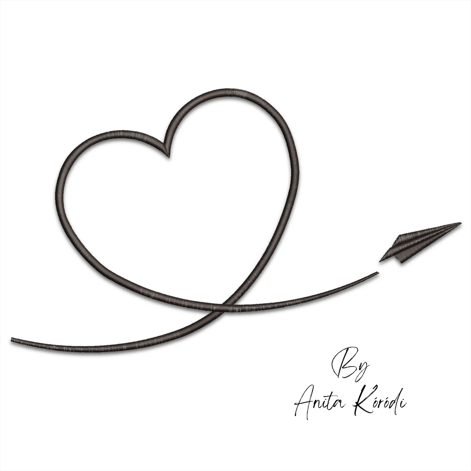 Paper airplane heart machine embroidery design