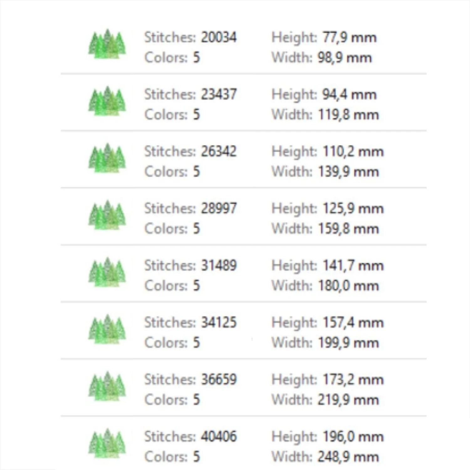 Pine trees sketch style machine embroidery pattern