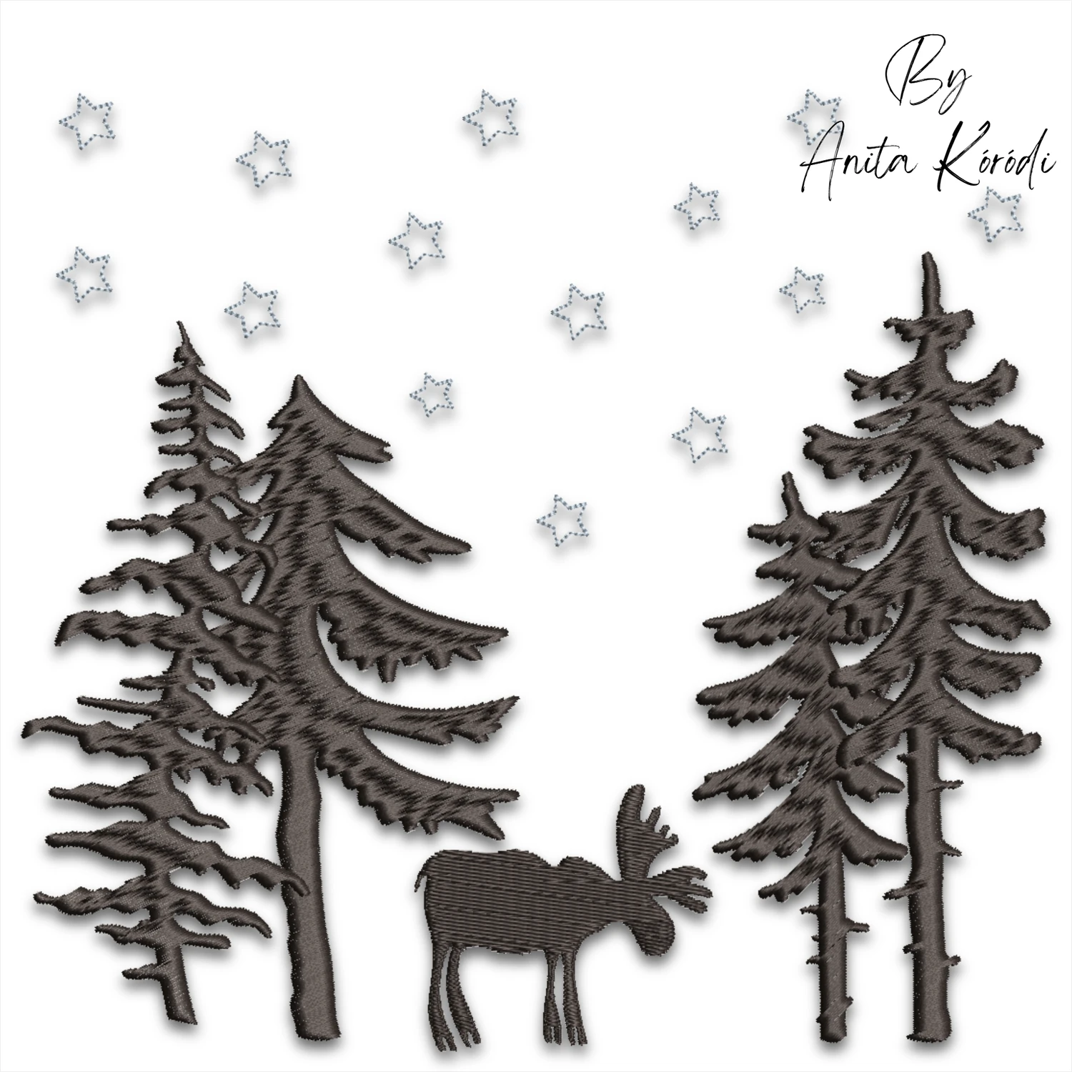 Reindeer in forest machine embroidery design