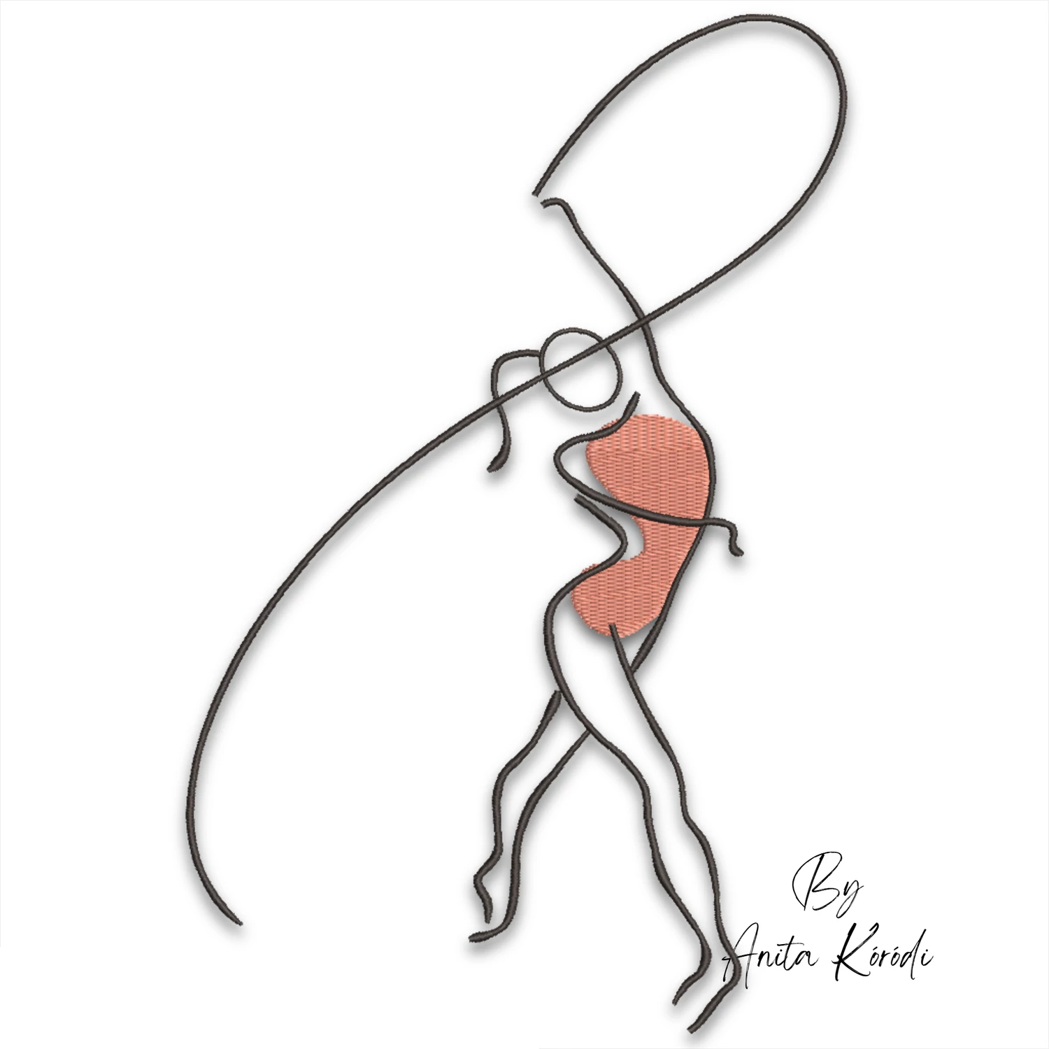 Ribbon dancer silhouette machine embroidery design featuring a graceful rhythmic gymnast with flowing ribbon