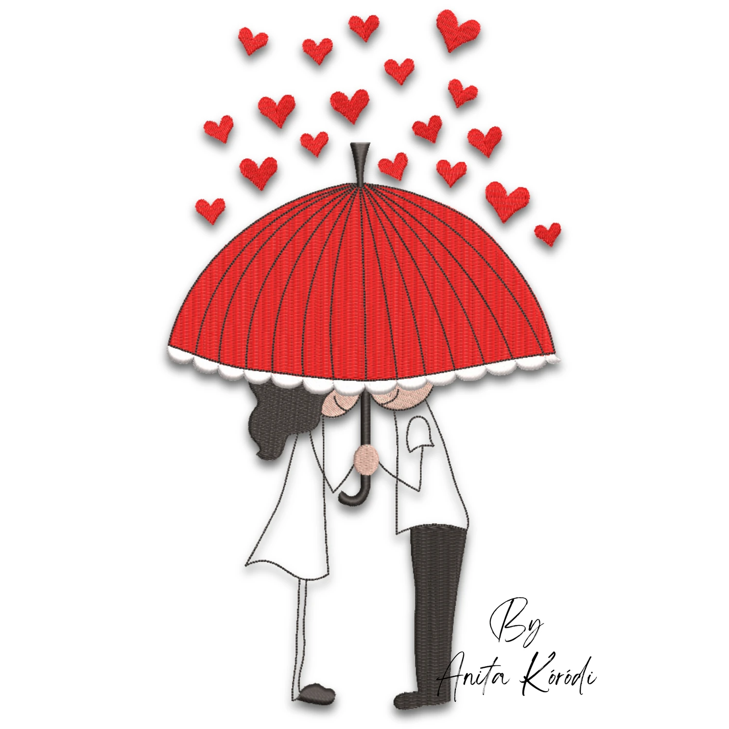 Romantic couple under umbrella machine embroidery design
