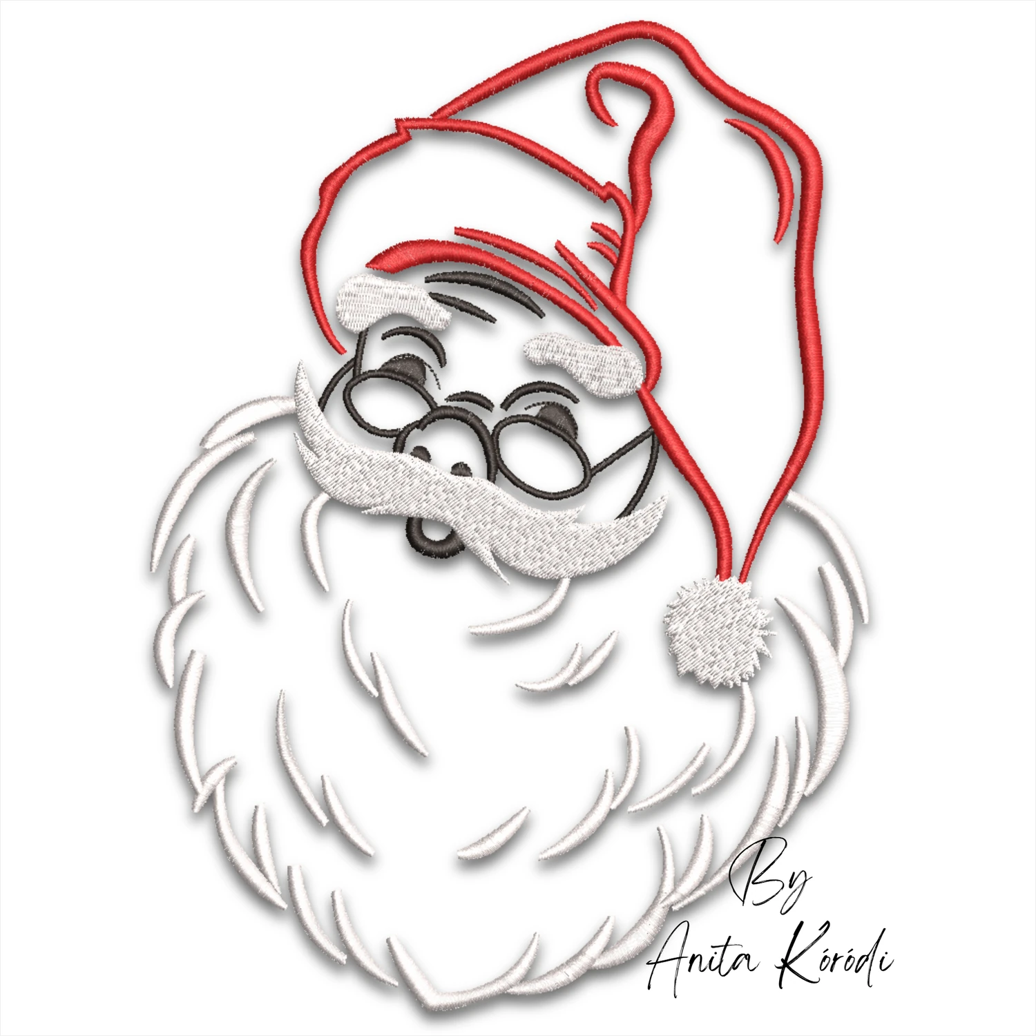 Santa Claus face Christmas embroidery design with glasses