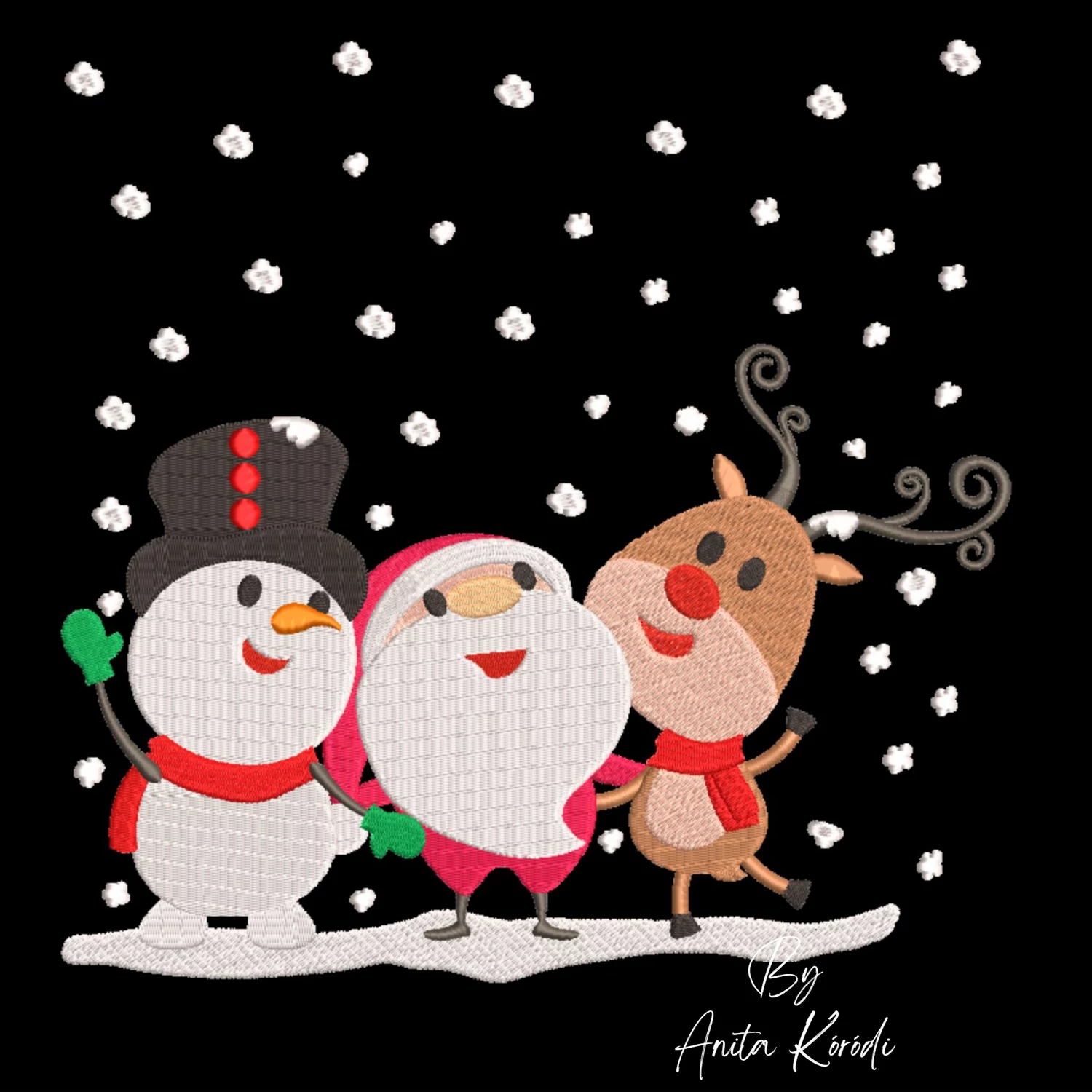 Santa snowman and reindeer Christmas machine embroidery design