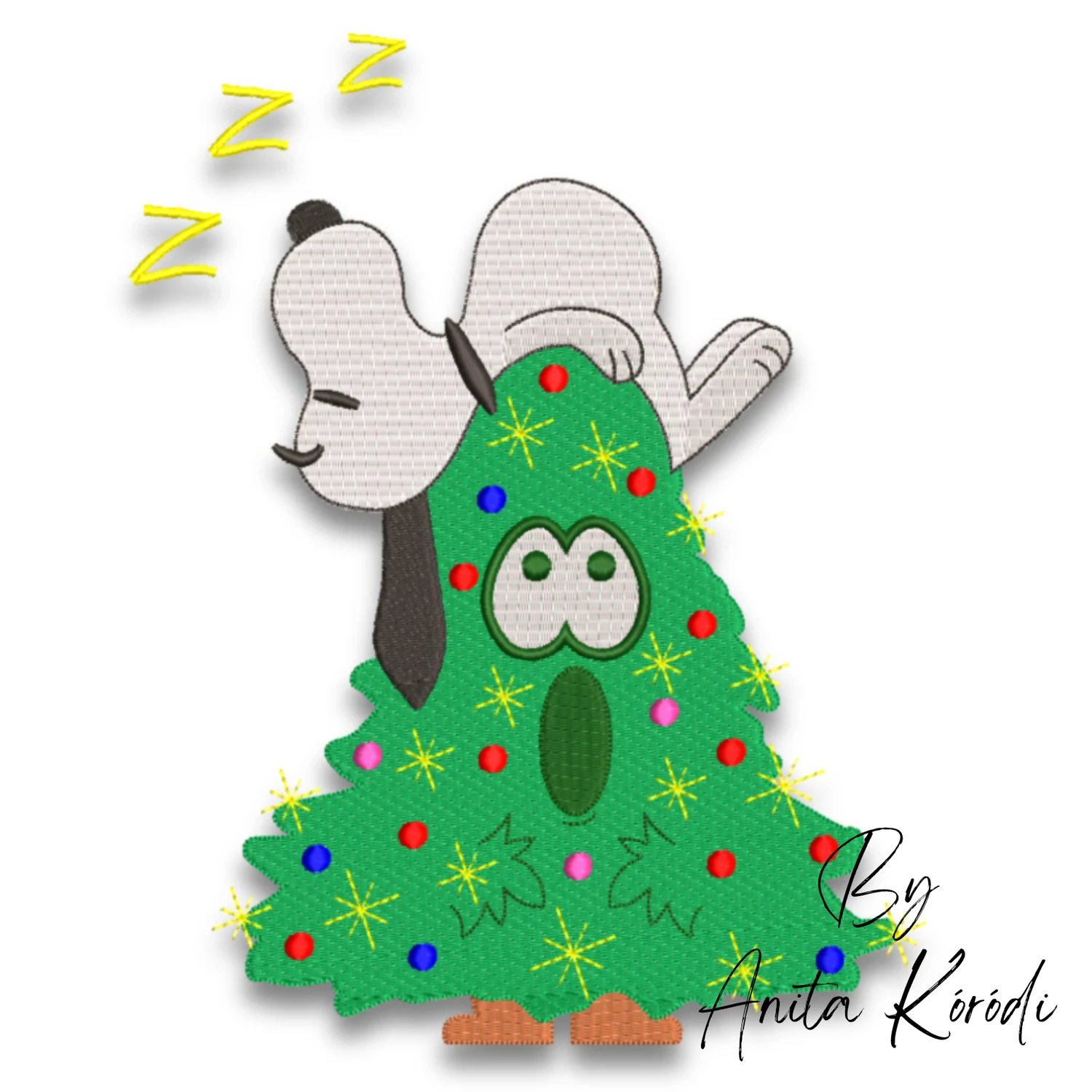 Sleeping Snoopy Christmas tree machine embroidery design