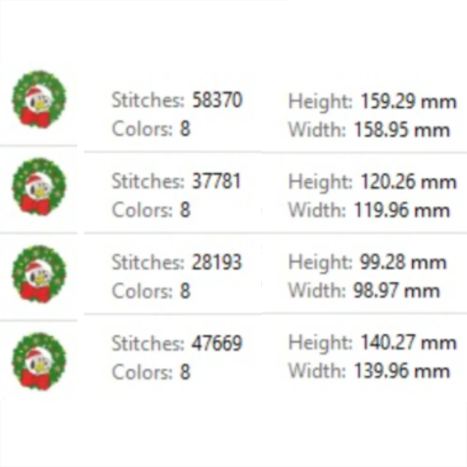Snoopy Christmas wreath embroidery design with red bow and lights