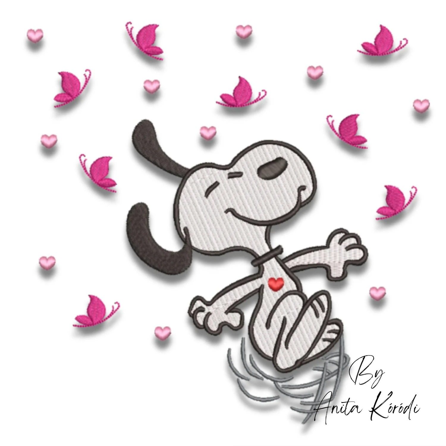 Snoopy butterfly love machine embroidery design