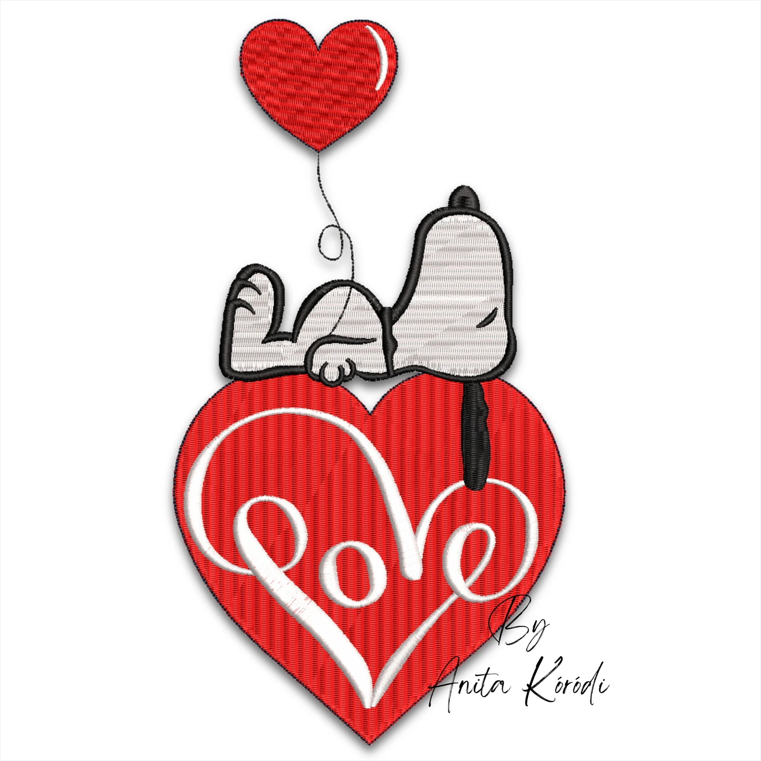 Snoopy love heart balloon machine embroidery design