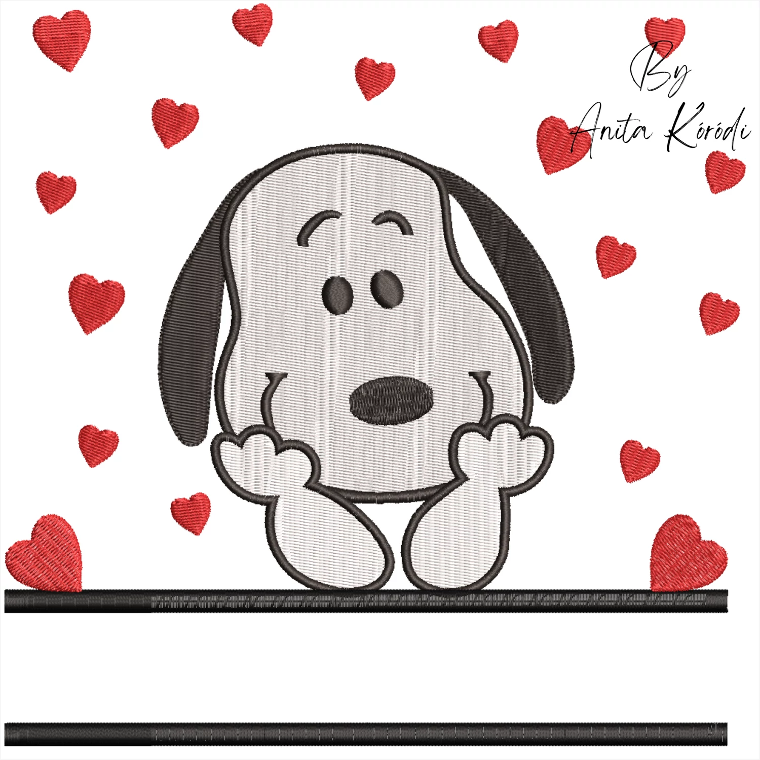 Snoopy Valentine split machine embroidery design with hearts