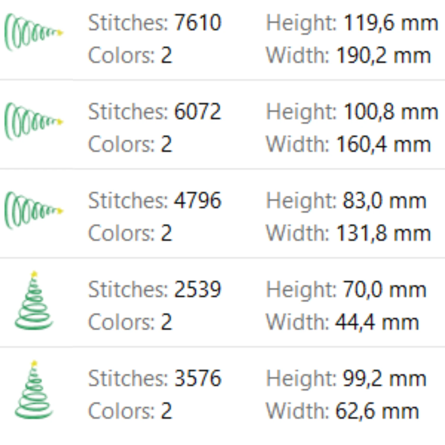 Modern green swirl Christmas tree embroidery design with yellow star