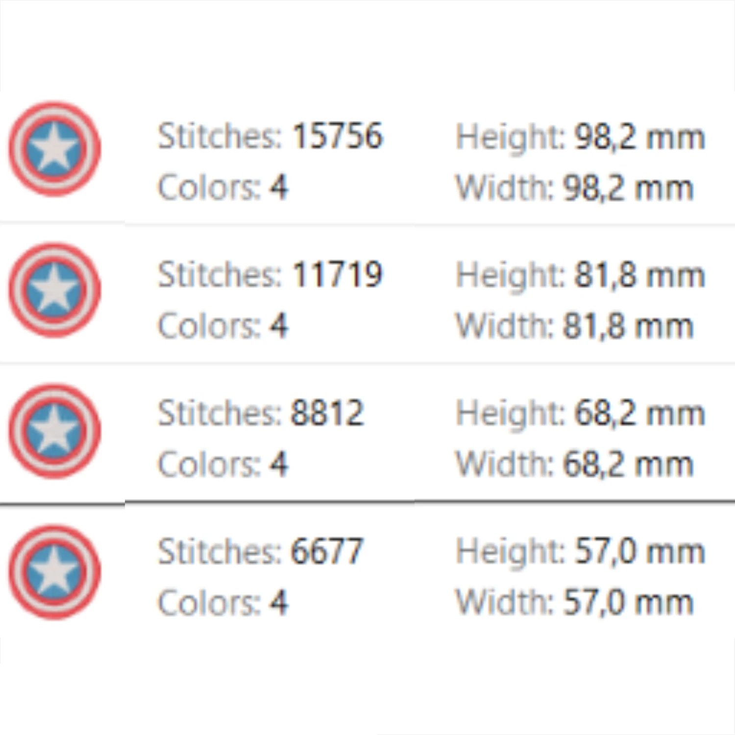 Red white and blue superhero shield embroidery pattern with central star for costumes jackets and backpacks