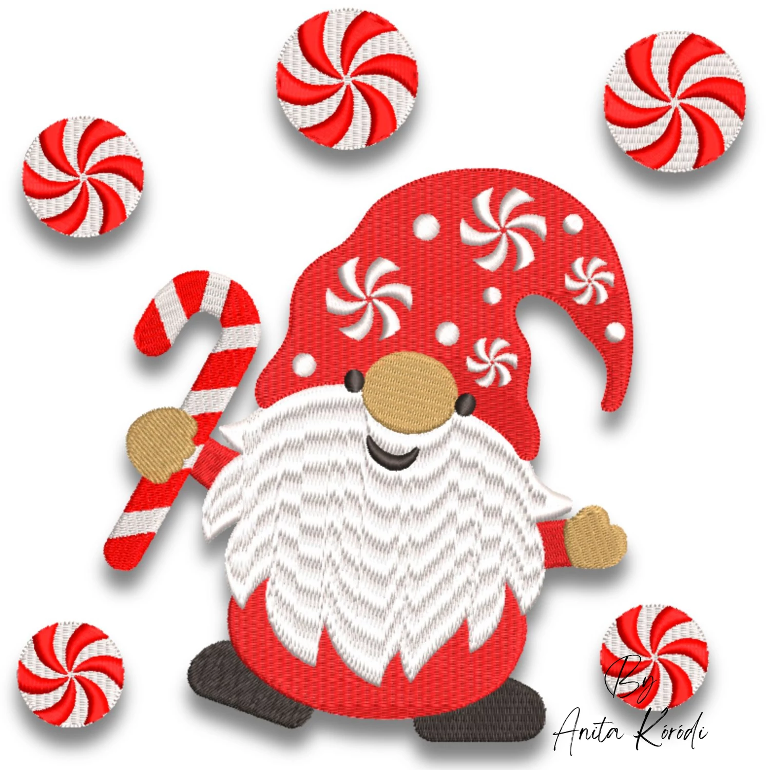 Candy cane Christmas gnome machine embroidery design