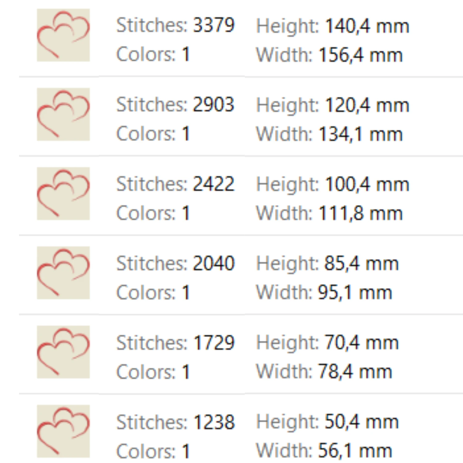Overlapping hearts Valentine embroidery design