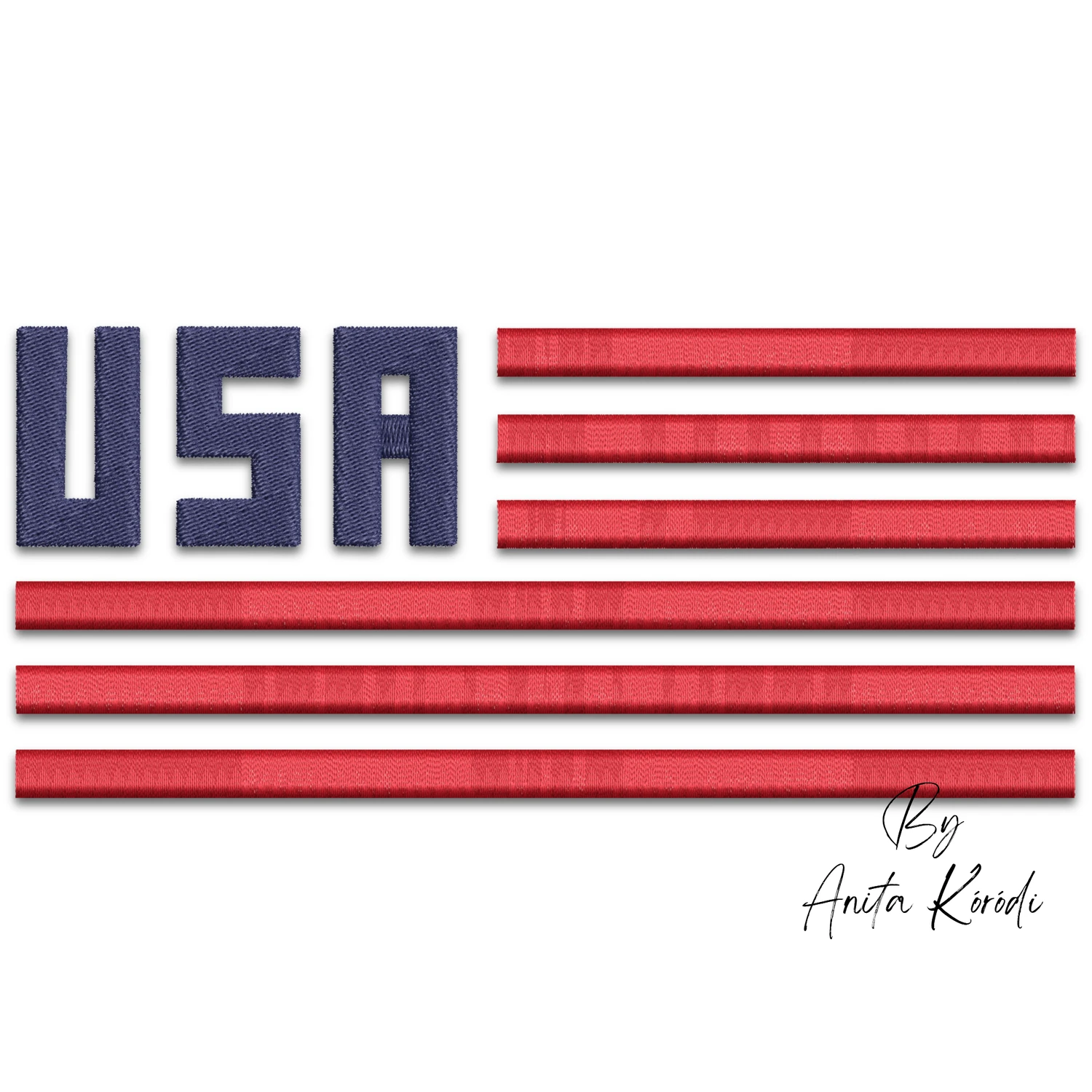 USA flag machine embroidery design with red stripes