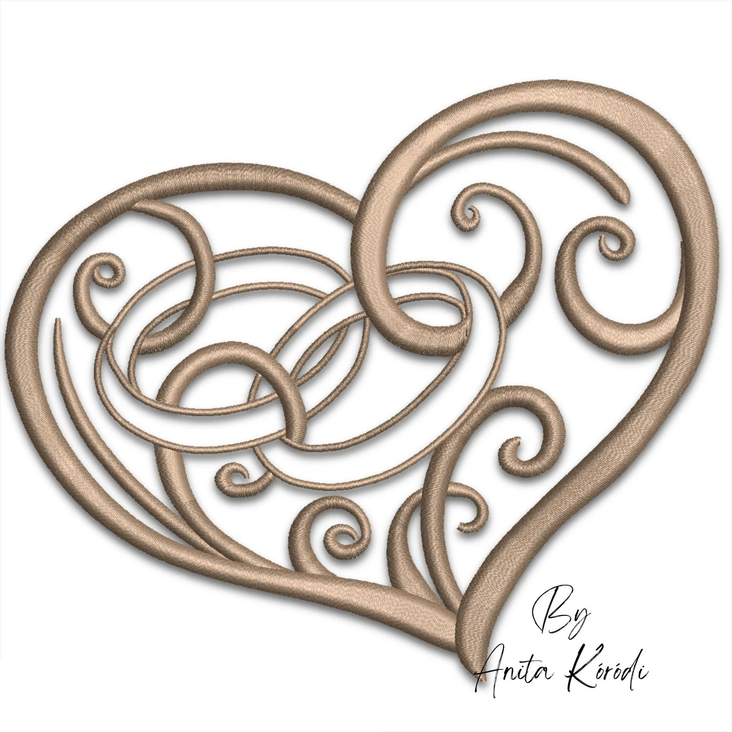 Wedding rings heart machine embroidery design