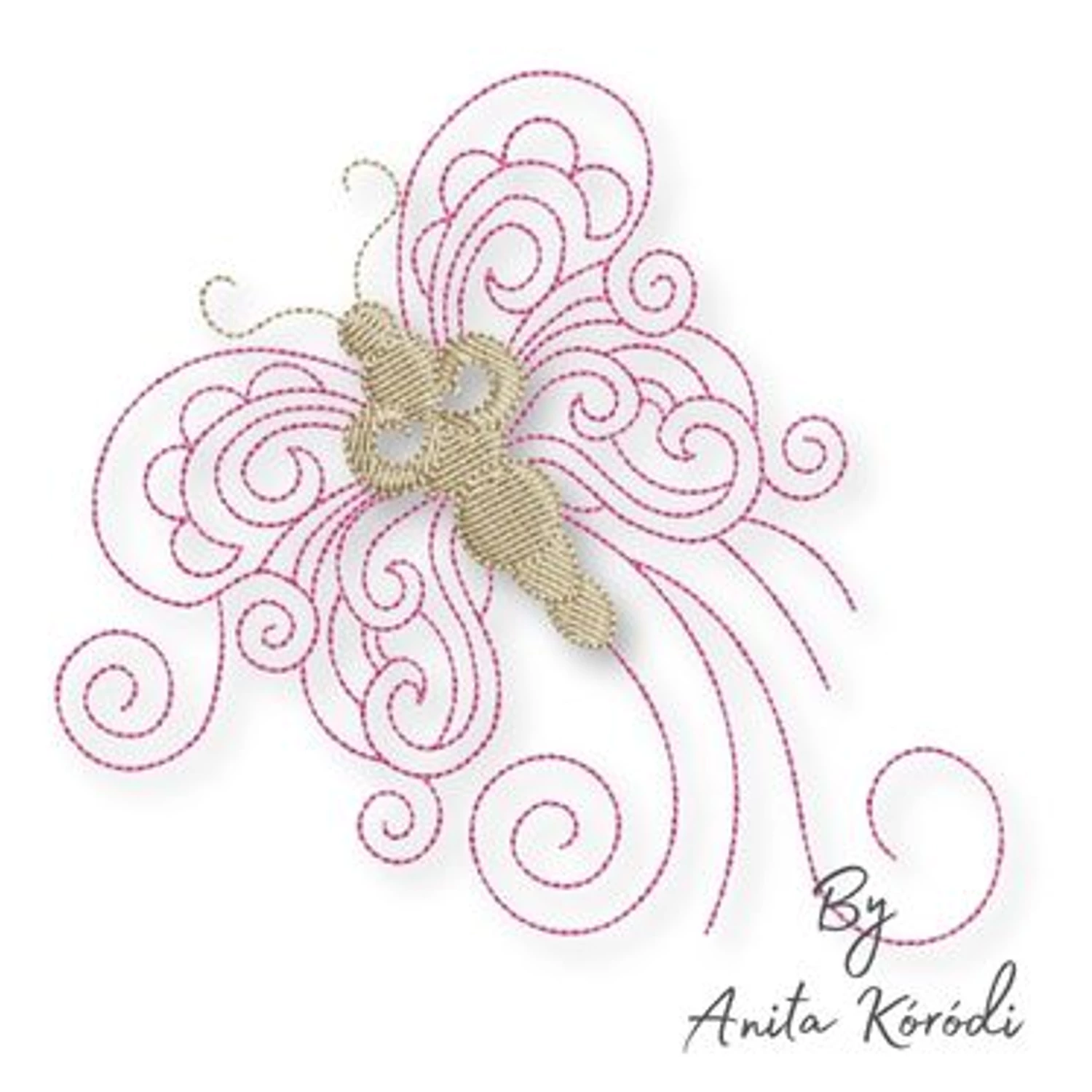 Swirly butterfly embroidery design