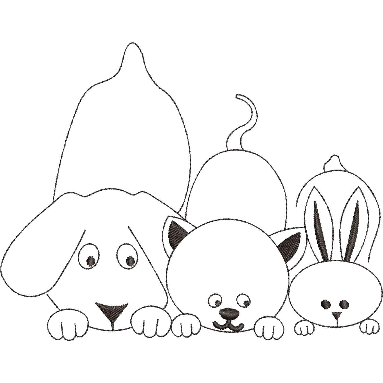 Cute dog cat and bunny embroidery design line art machine embroidery file