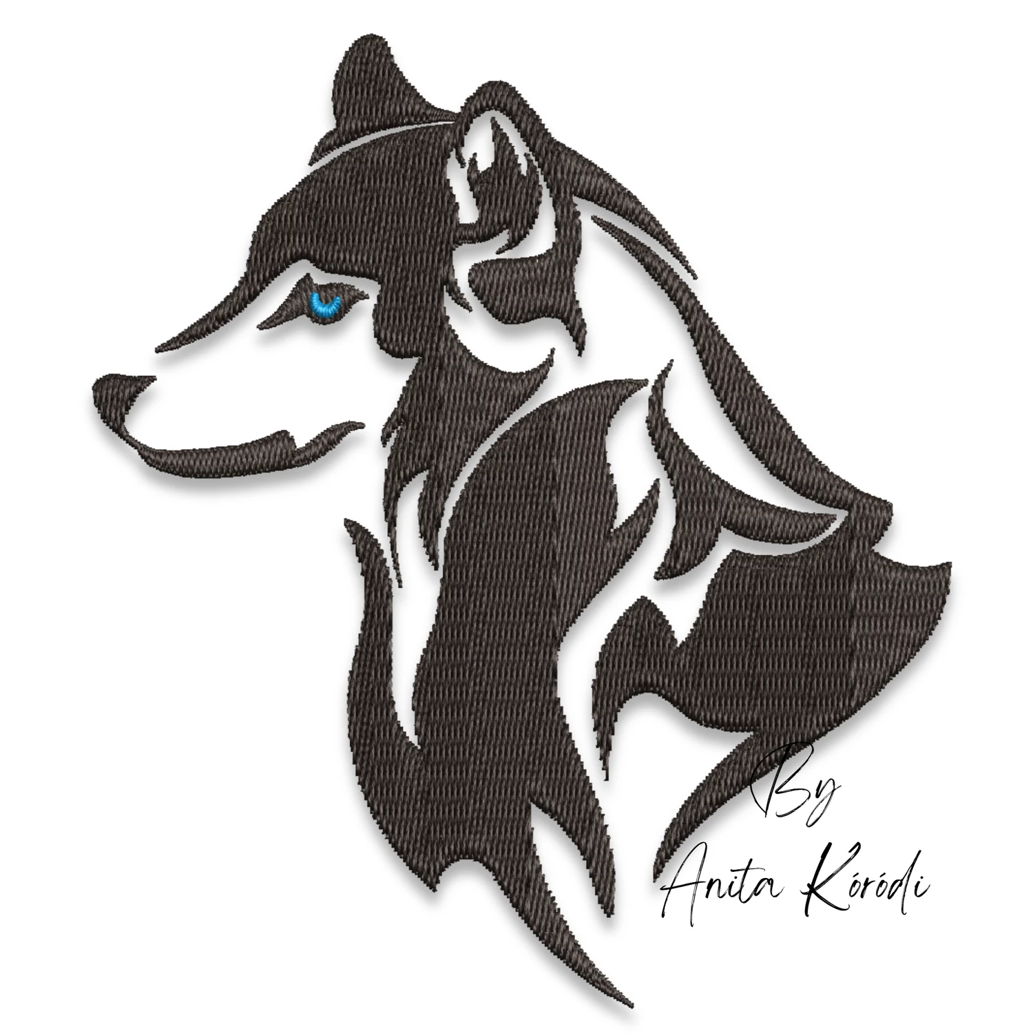 husky dog embroidery design with blue eye