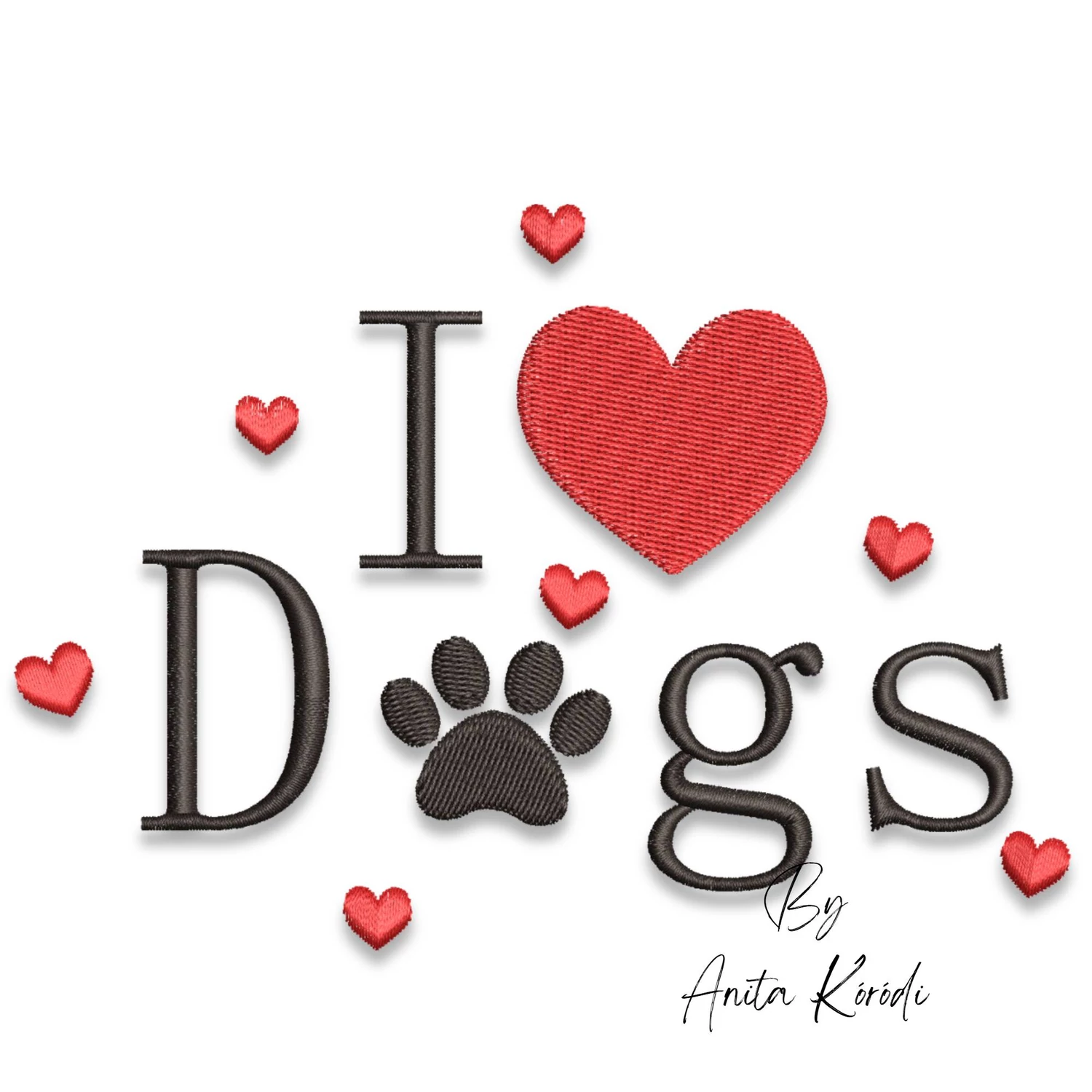 I love dogs embroidery design dog lover heart paw print machine embroidery file